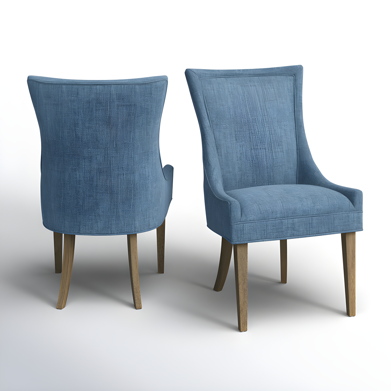 Elegant Blue Twill High-Back Upholstered Side Chair Set