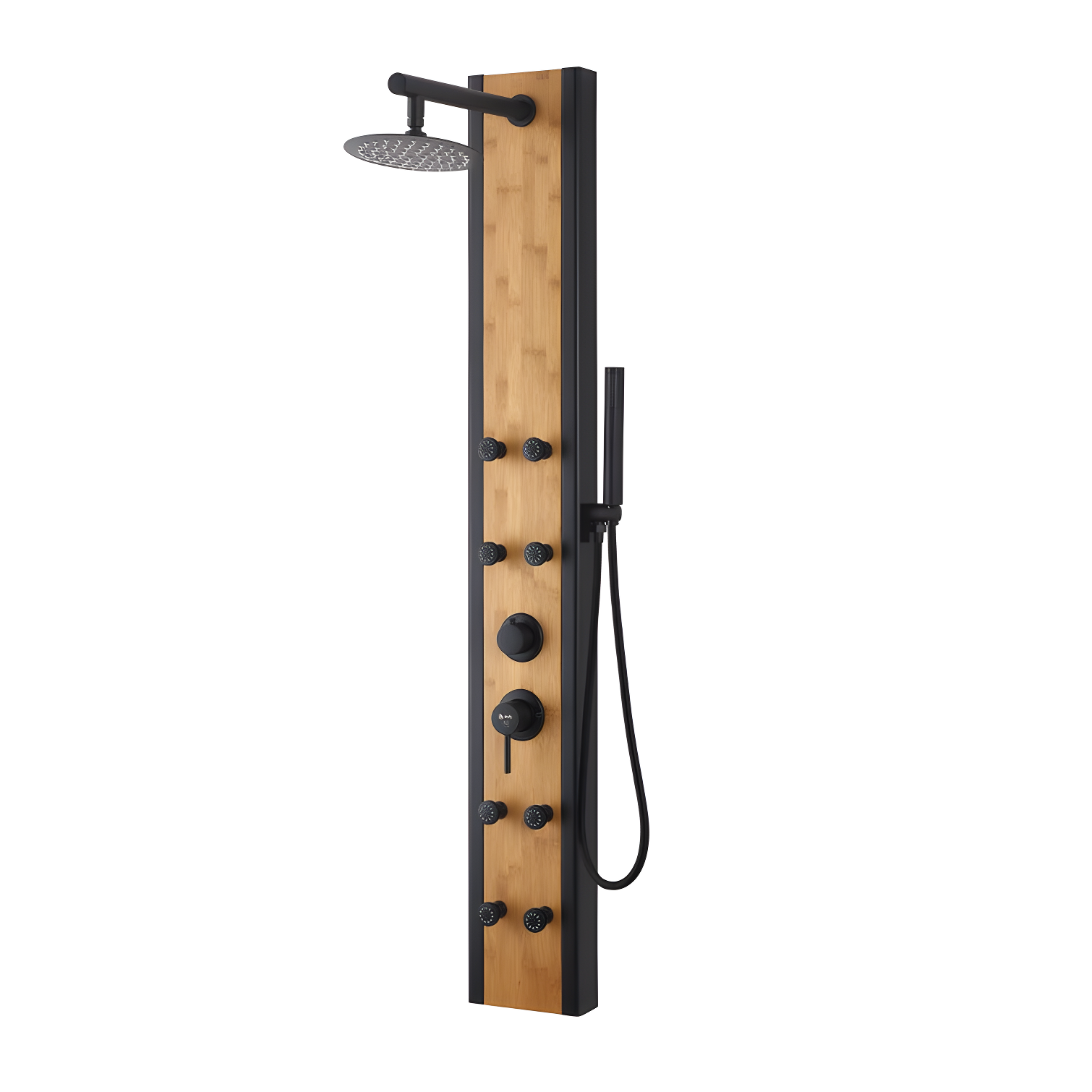 Matte Black and Bamboo 57" Multifunction Shower Panel