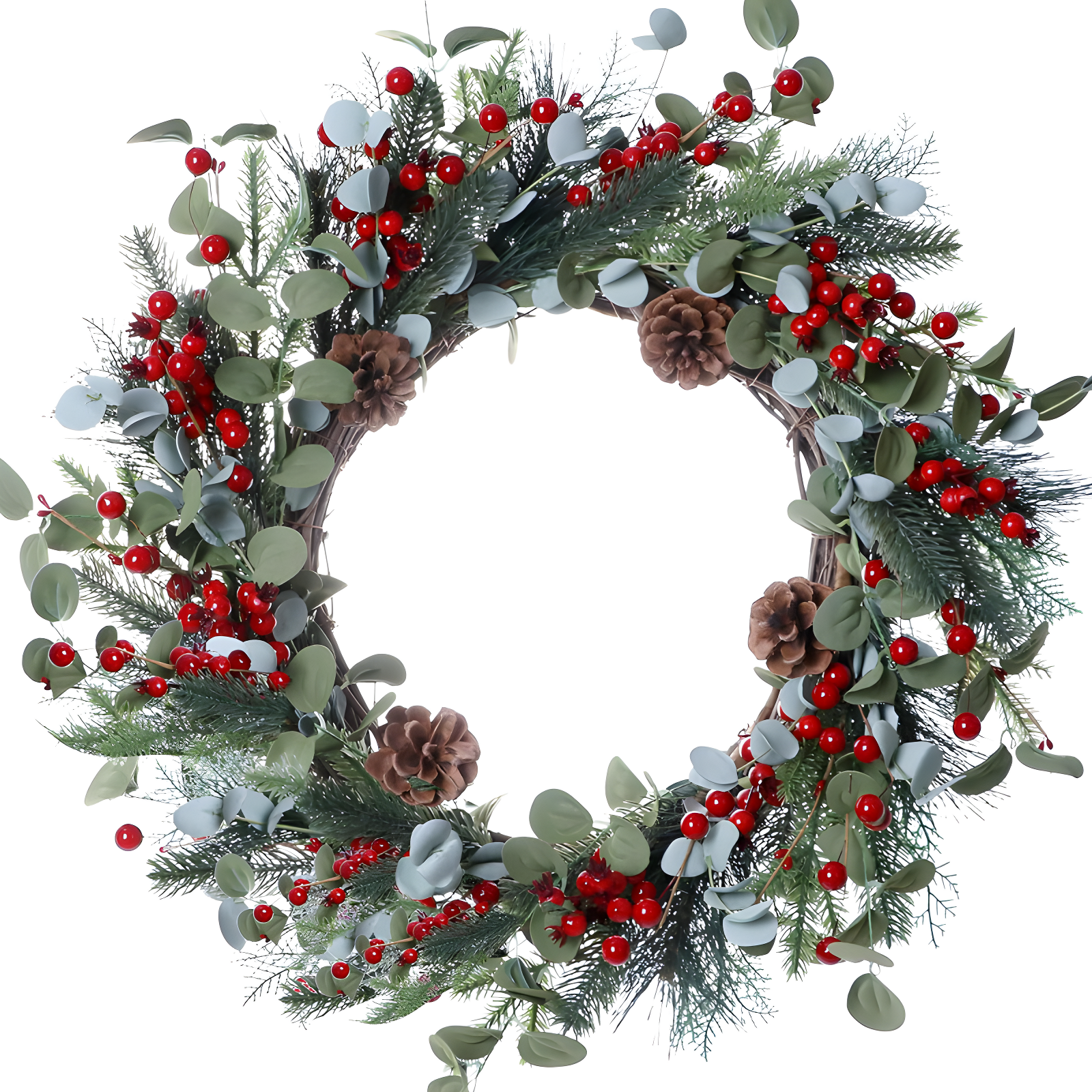 20 Inch Red and Green Eucalyptus Grapevine Christmas Wreath