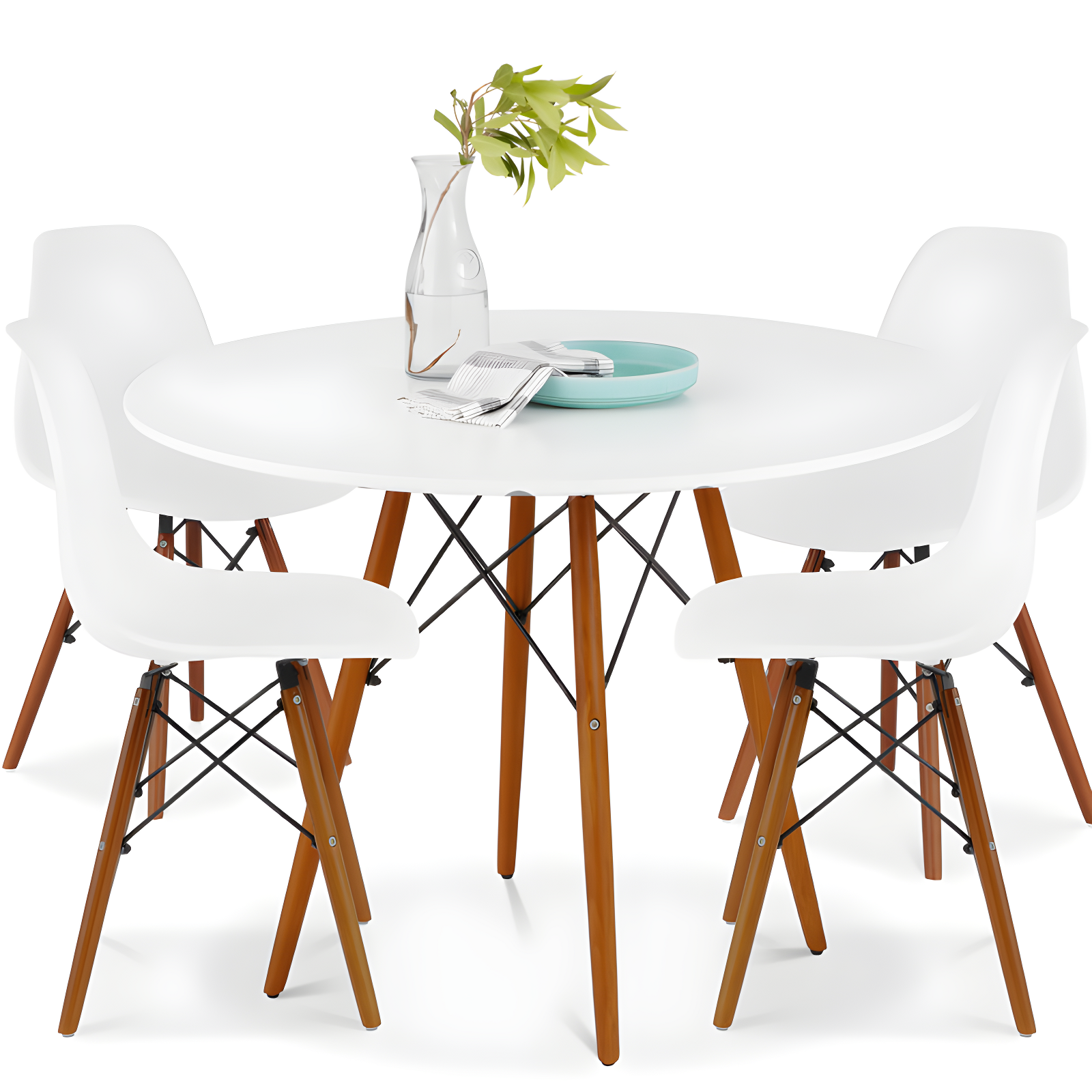 White and Walnut Mid-Century Modern 5-Piece Dining Set