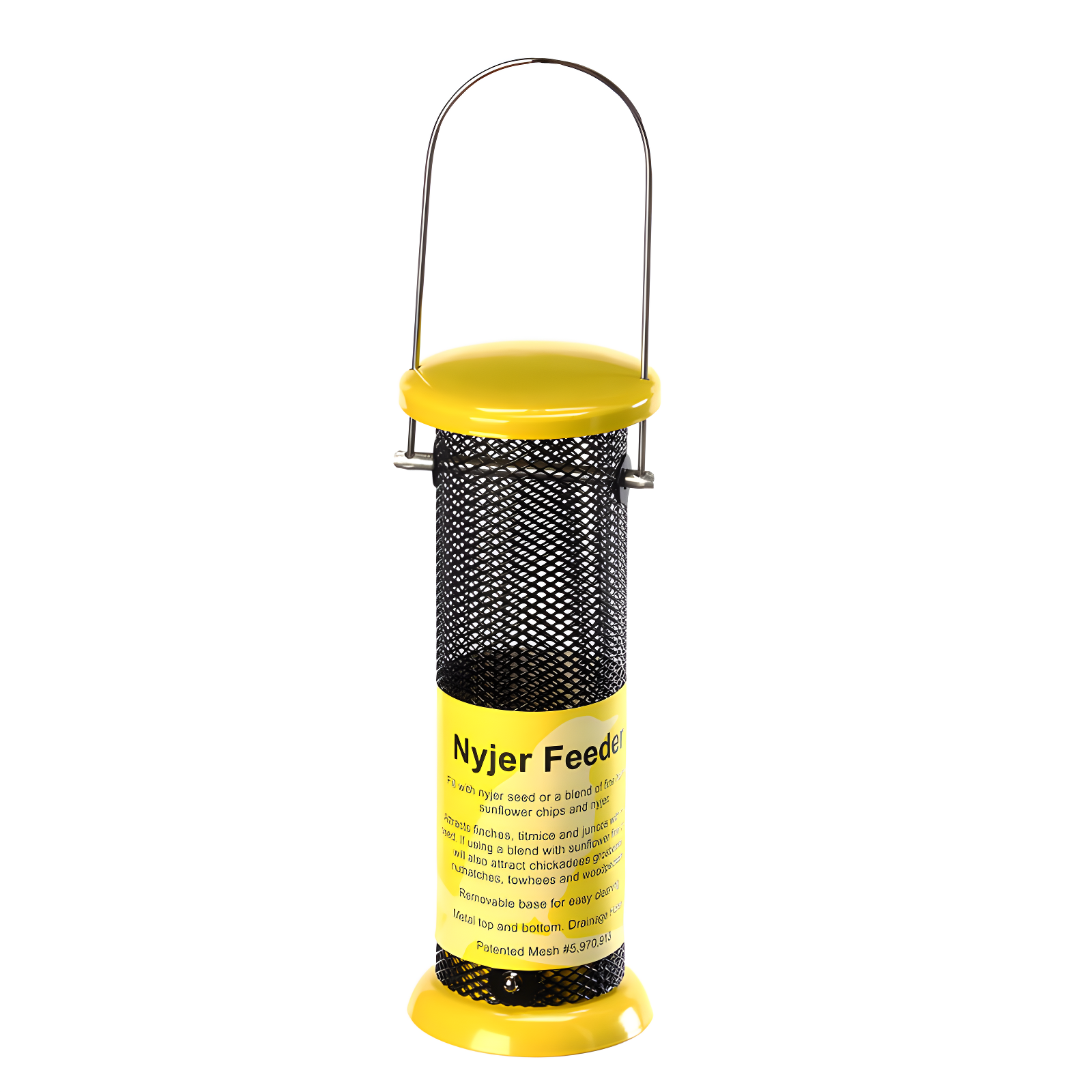 Yellow Metal and Mesh Hanging Nyjer Seed Feeder