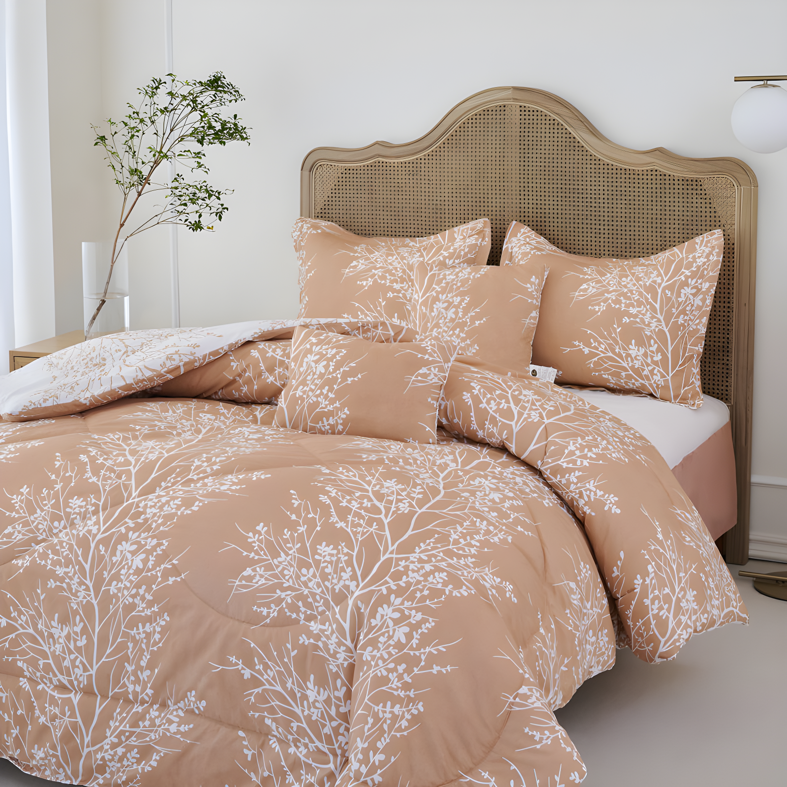 Taupe Twin Reversible Microfiber Comforter Set with Foliage Design