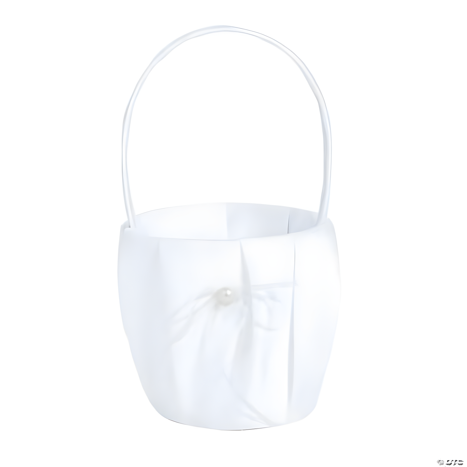 White Satin Flower Girl Basket with Pearl Accent