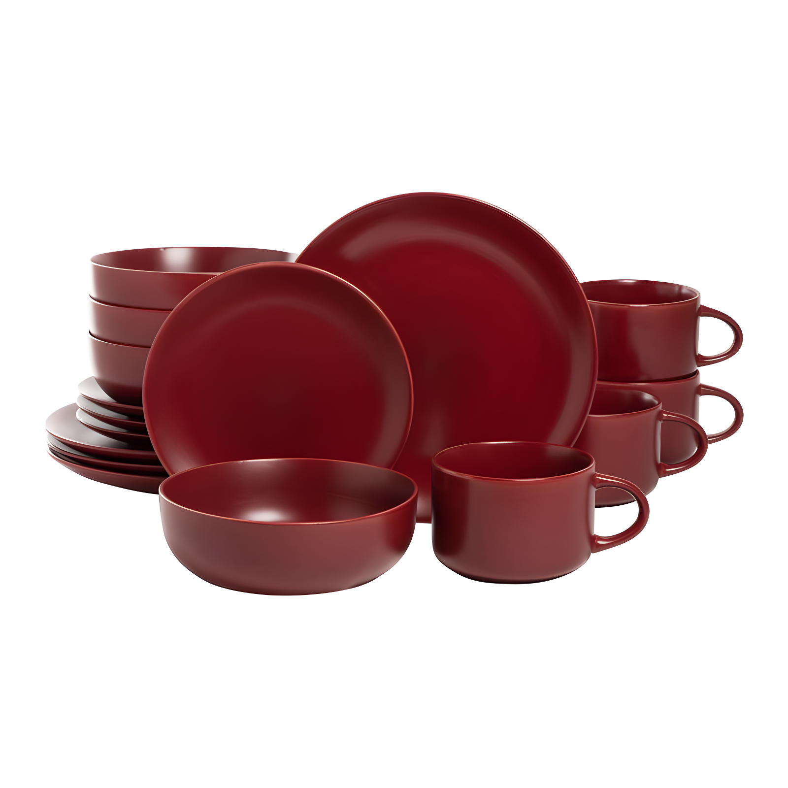 Red Matte Ceramic 16-Piece Dinnerware Set, Service for 4