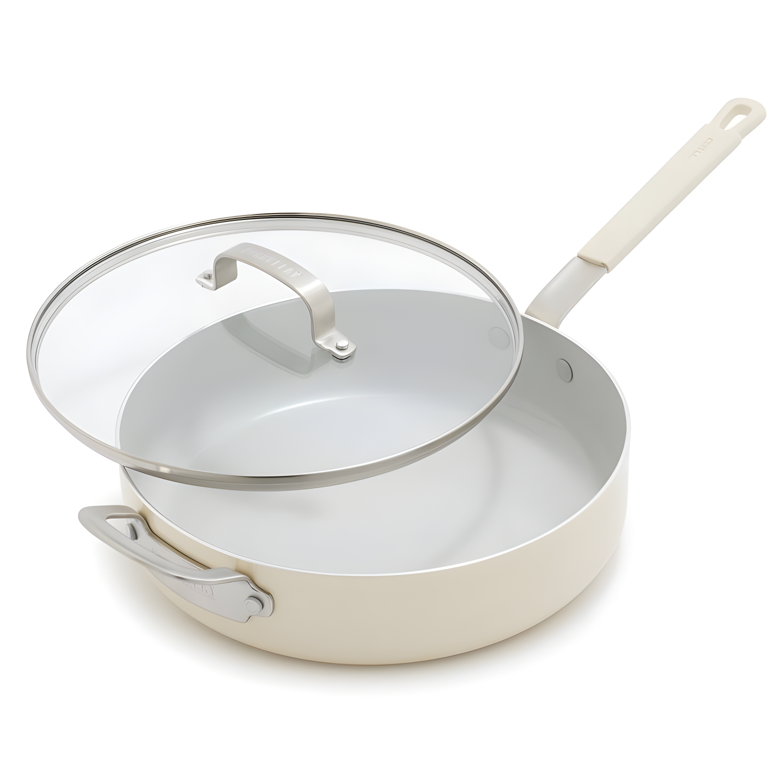 Cream 4.5QT Ceramic Nonstick Aluminum Sauté Pan with Glass Lid