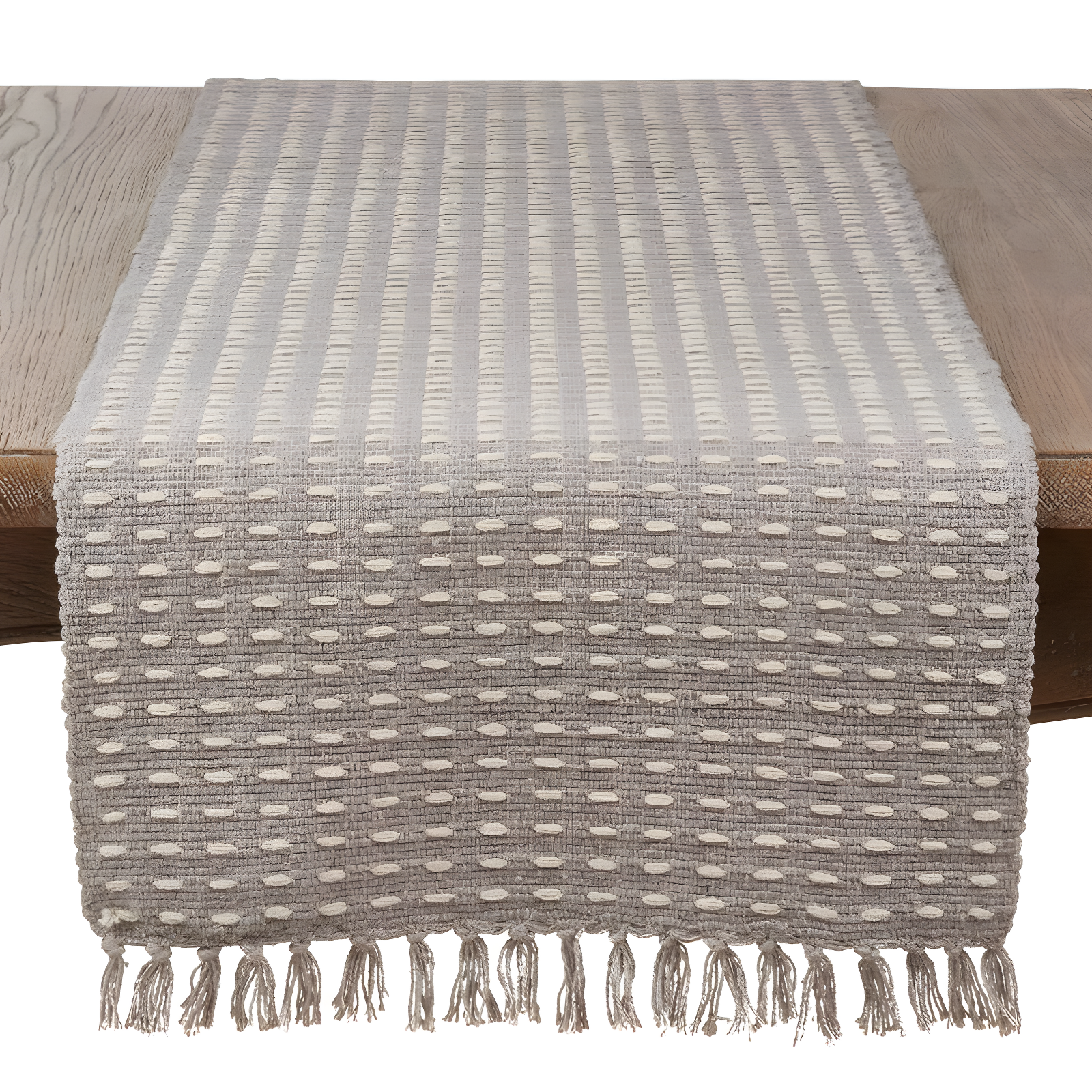 Rustic Taupe and Greige Cotton Table Runner with Fringe