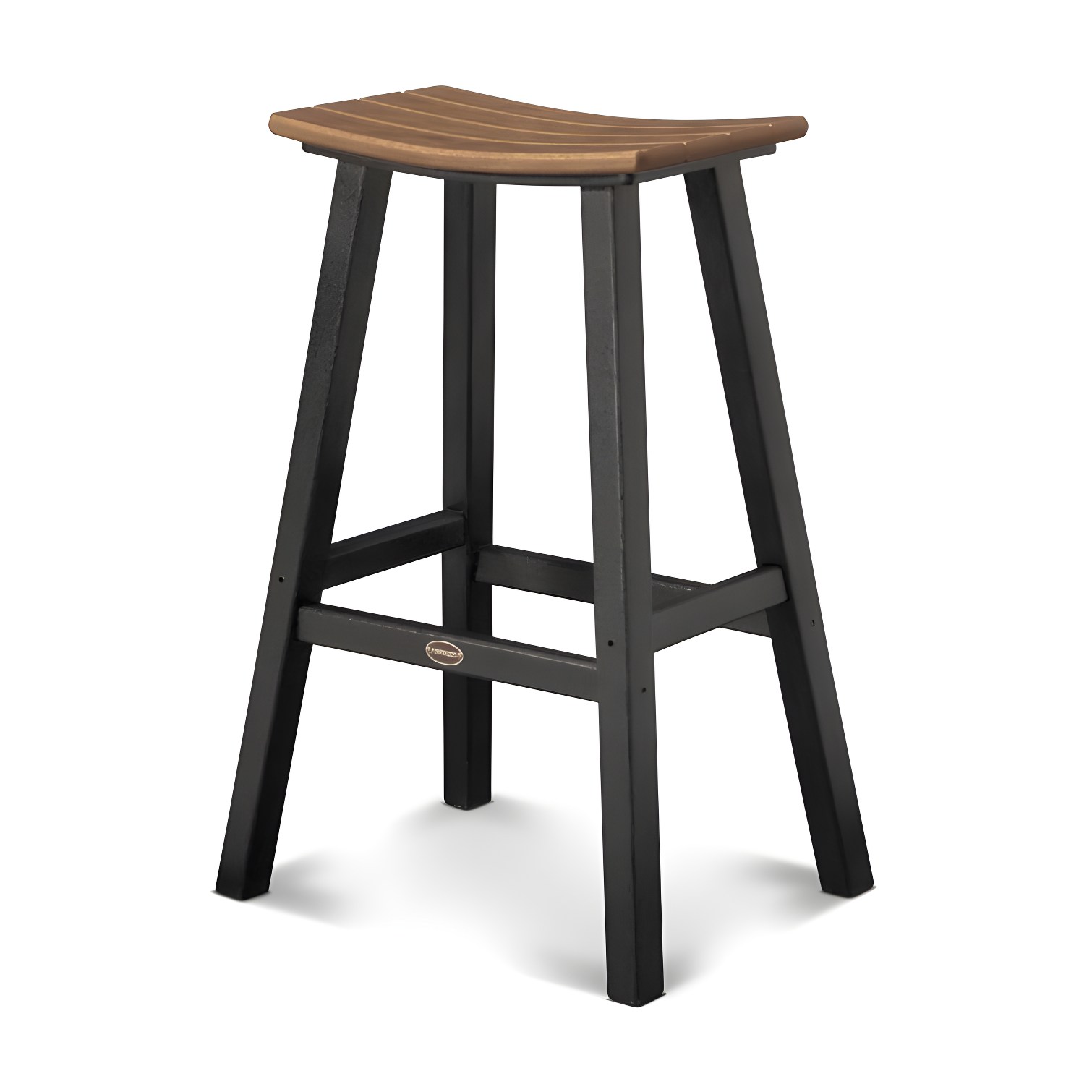 Eco-Friendly Teak & Black 30" POLYWOOD Saddle Bar Stool