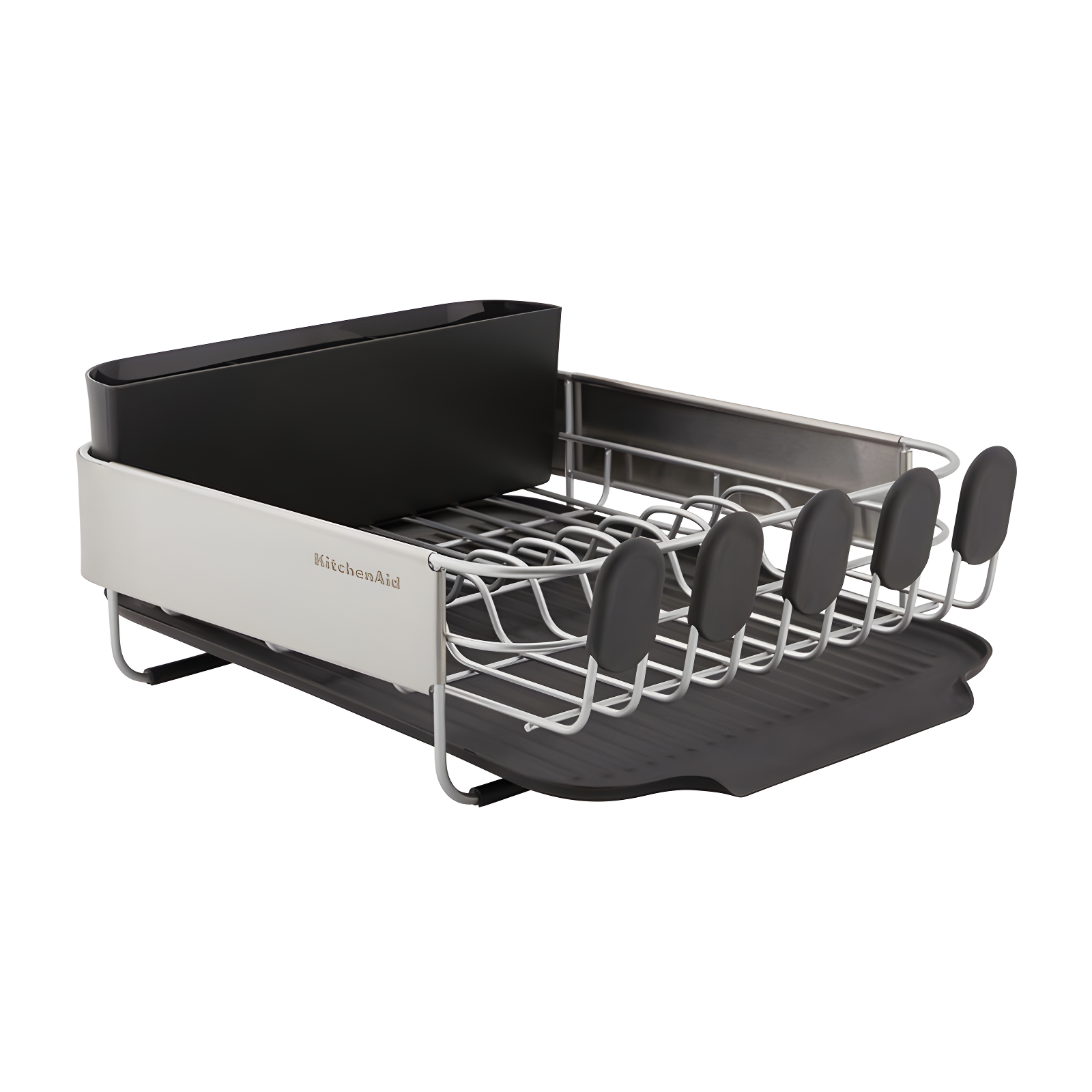 Compact Black Stainless Steel Dish Rack with Utensil Cup