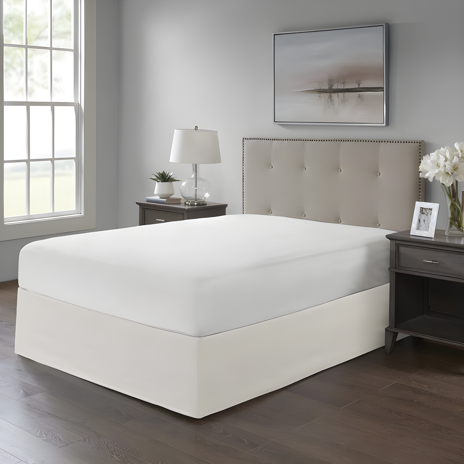 Ivory Polyester King Adjustable Bed Skirt