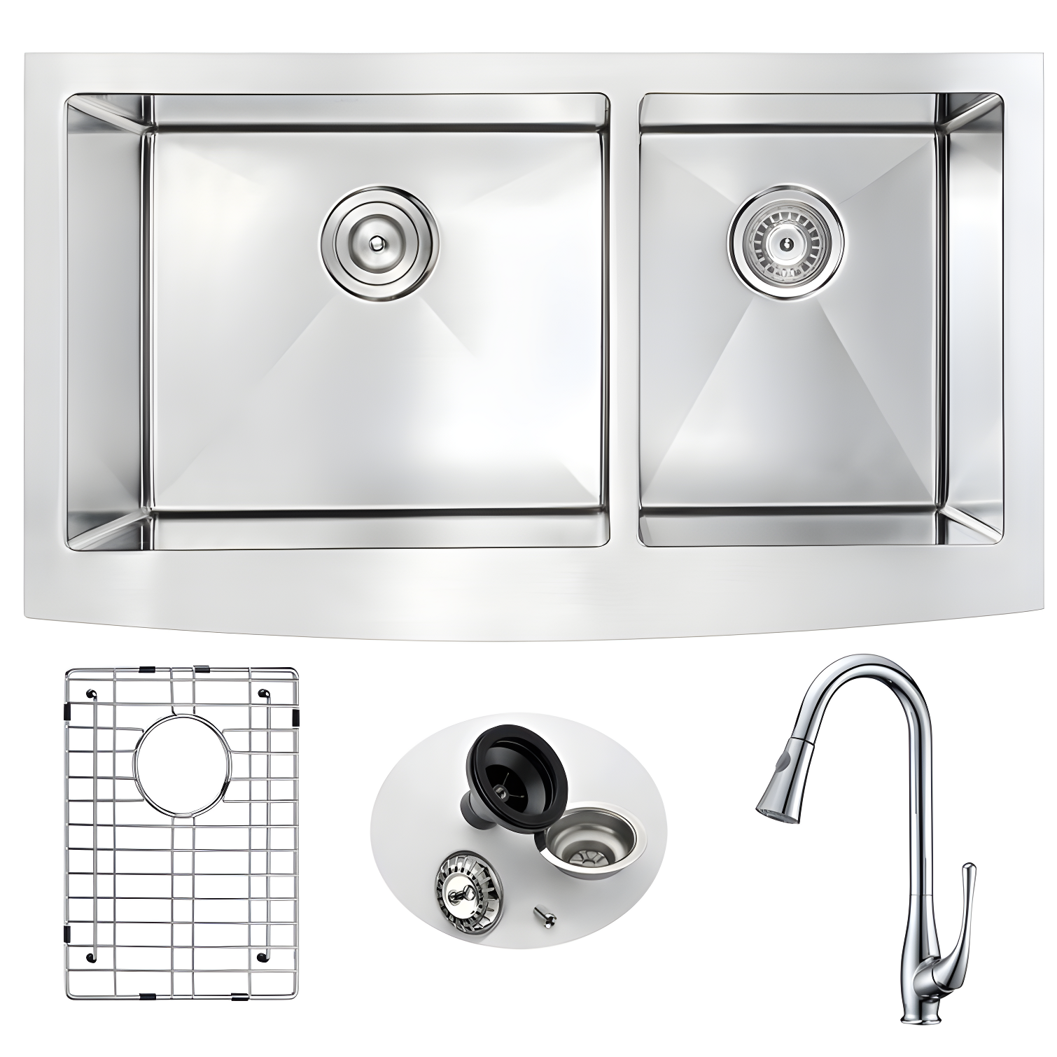 Elysian 33'' Stainless Steel Farmhouse Double Bowl Kitchen Sink