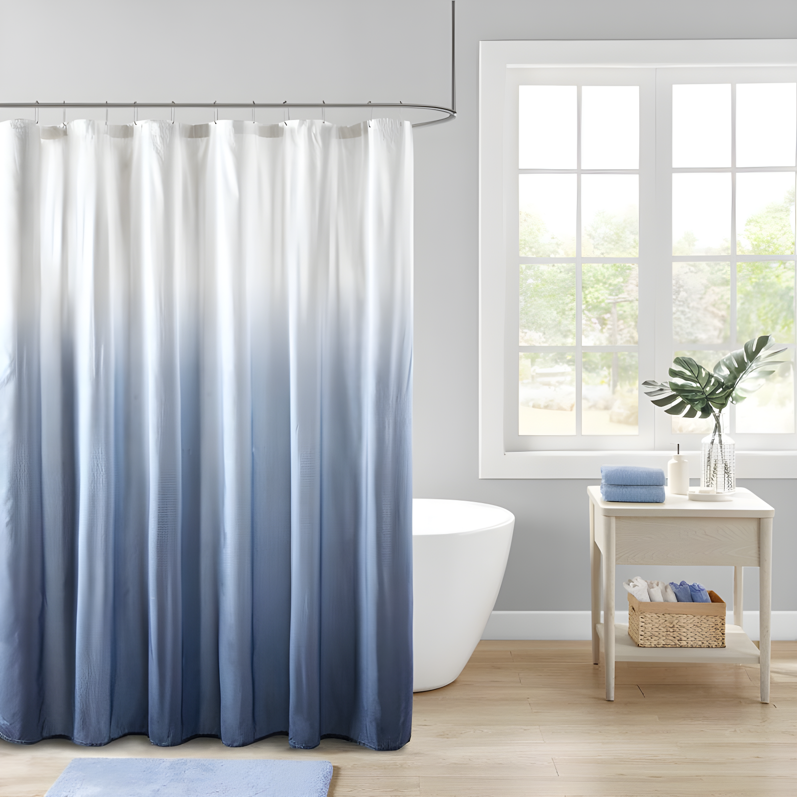 Blue Ombre Seersucker Fabric Shower Curtain 72" x 72"