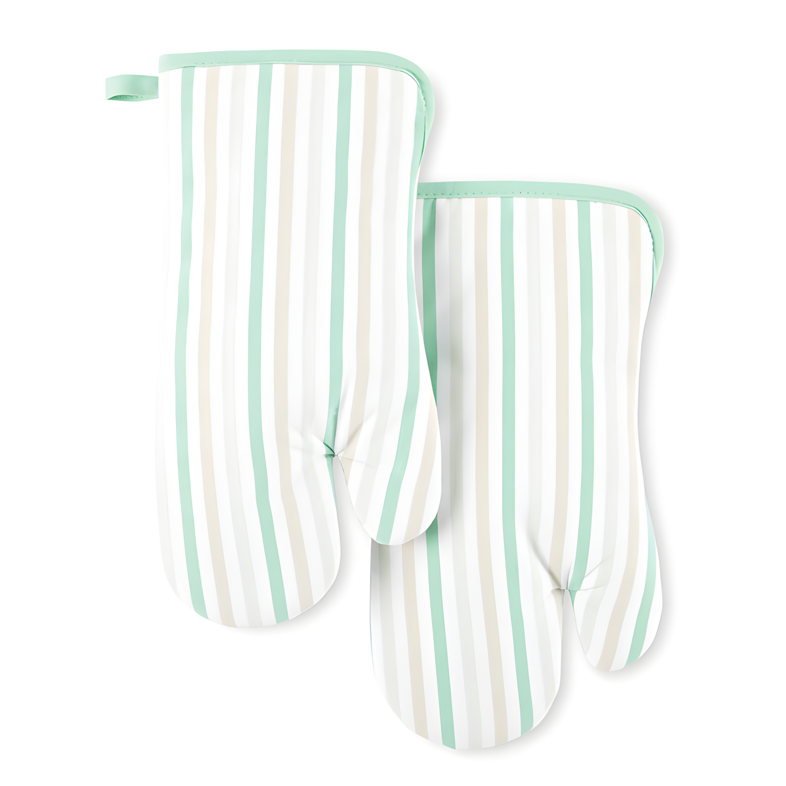 Mint and White Striped Cotton Oven Mitt Set, 7"x13"