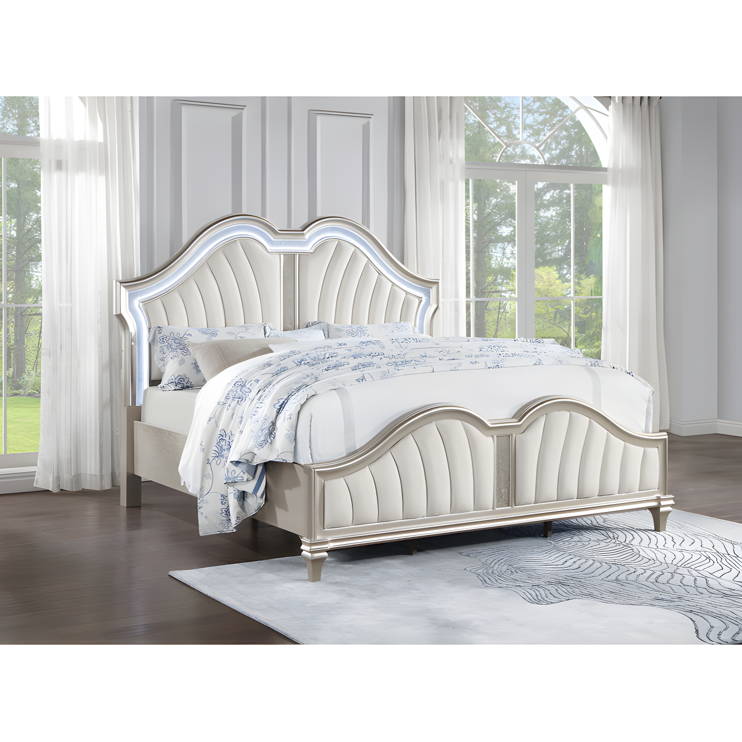 Evangeline Ivory Tufted Upholstered California King Bed with Silver Oak Frame