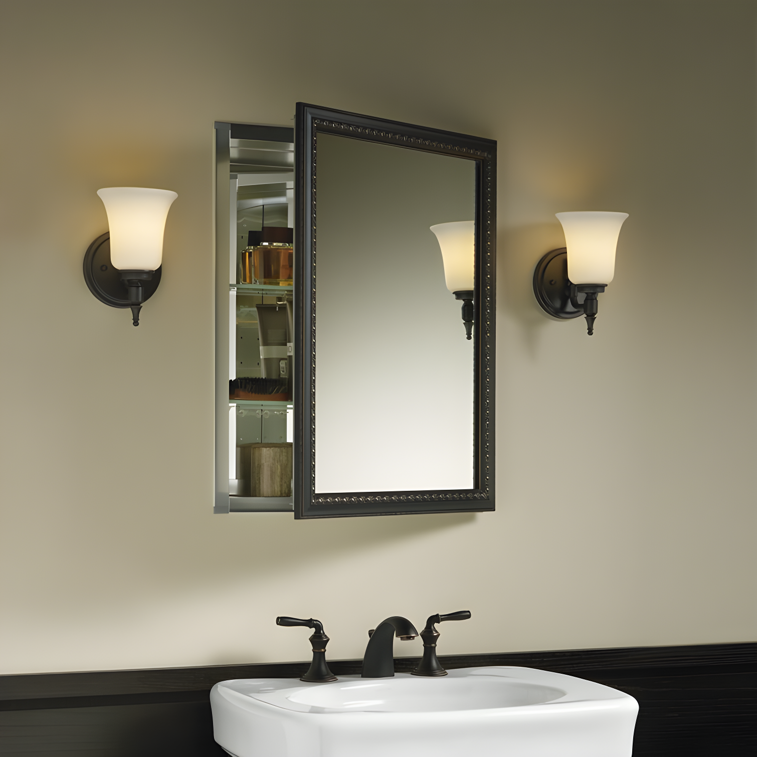 Elegant Oil-Rubbed Bronze Aluminum Medicine Cabinet with Mirrored Interior