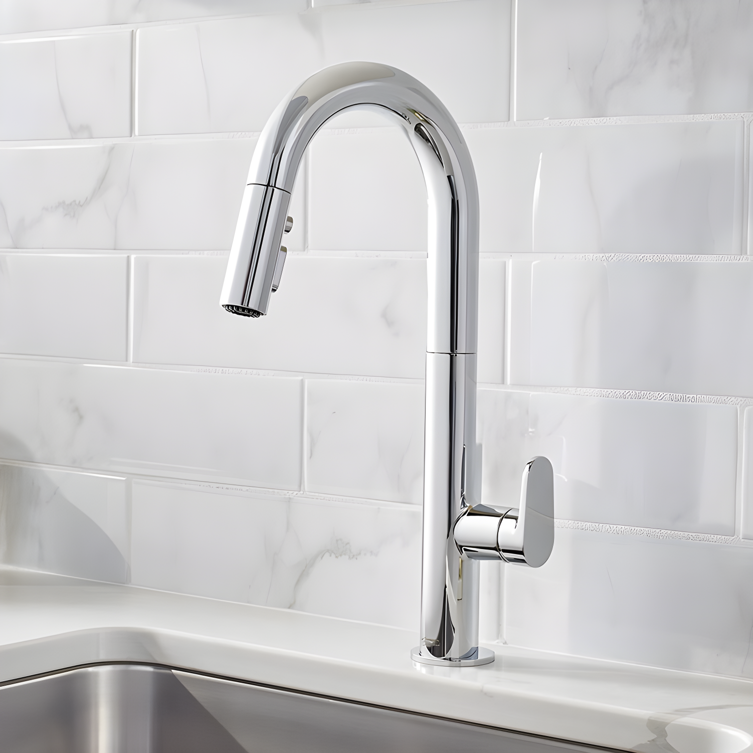 Polished Chrome Single-Handle Pull Down Kitchen Faucet