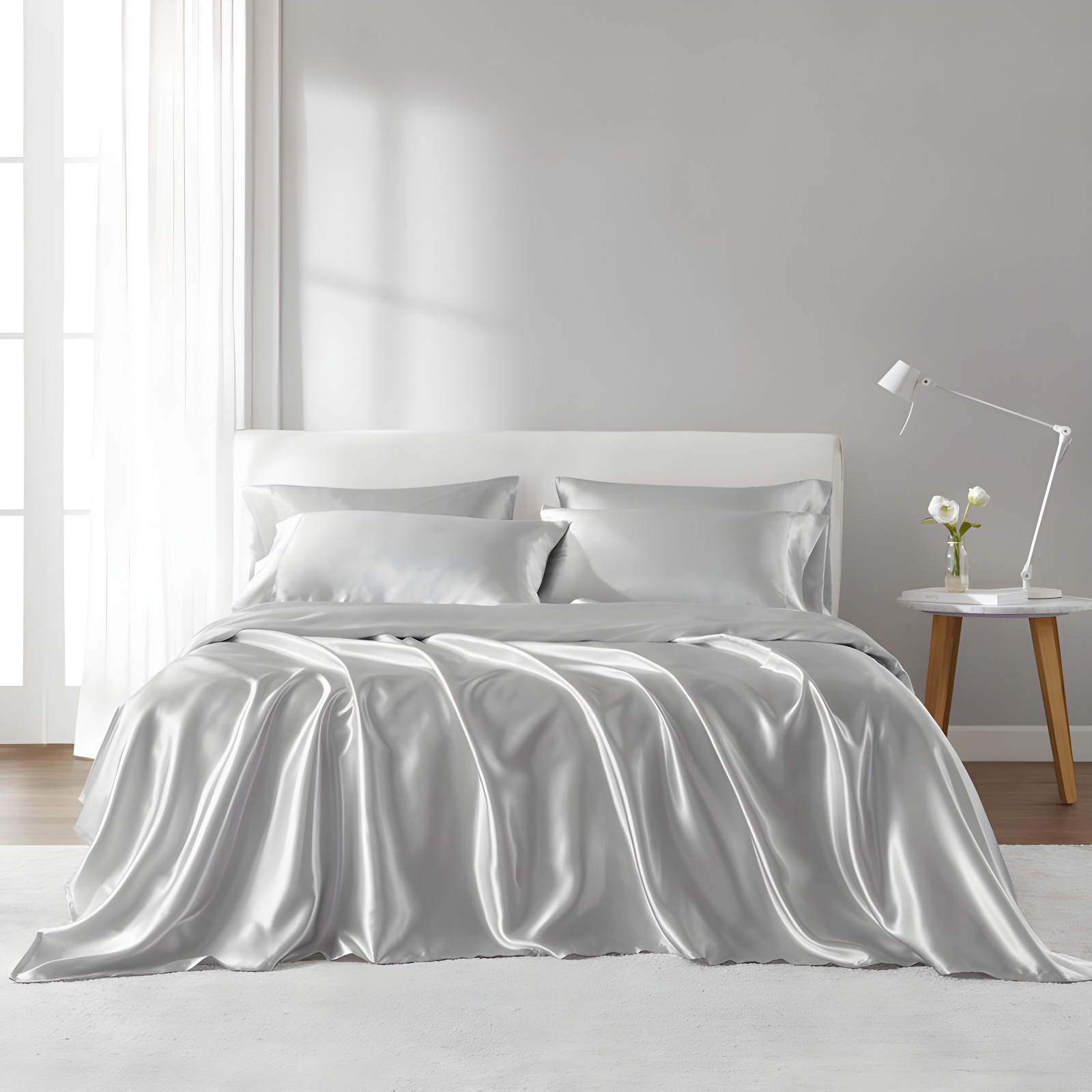 King Gray Satin Polyester Sheet Set with Pillowcases