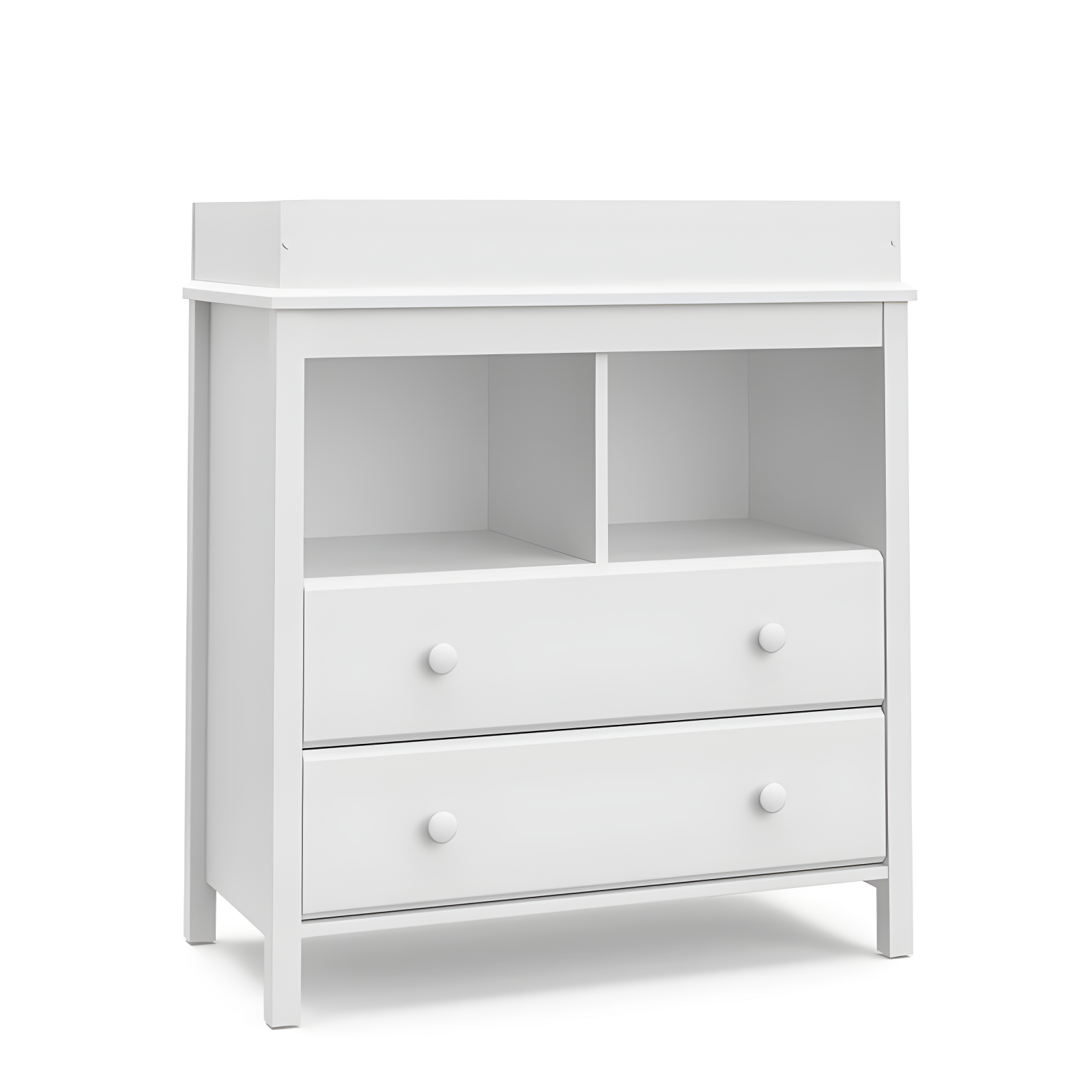 White 2-Drawer Changing Table Dresser with Shelves