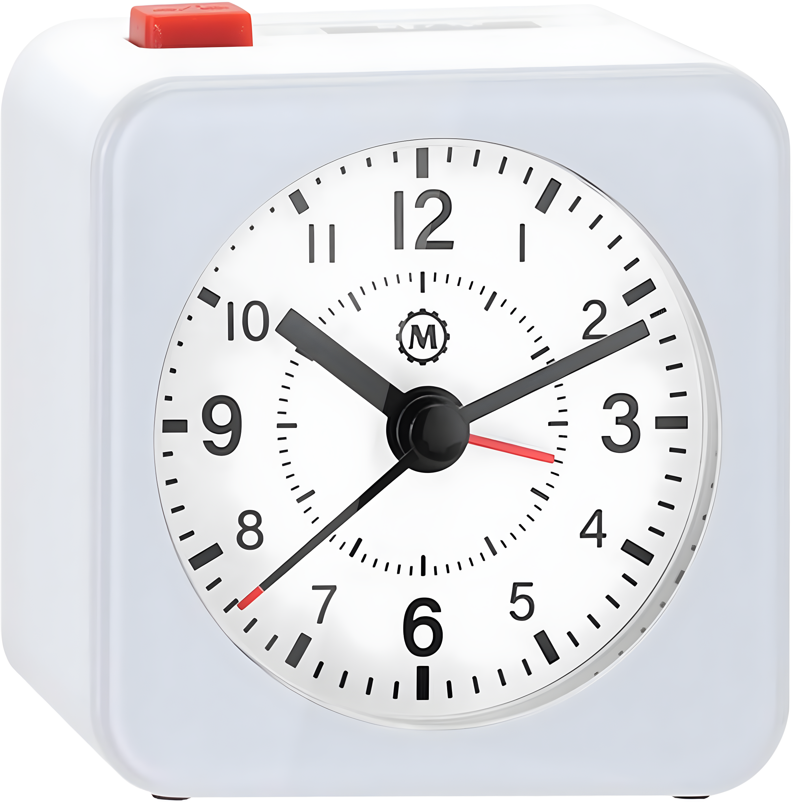 Compact White Analog Alarm Clock with Auto Backlight