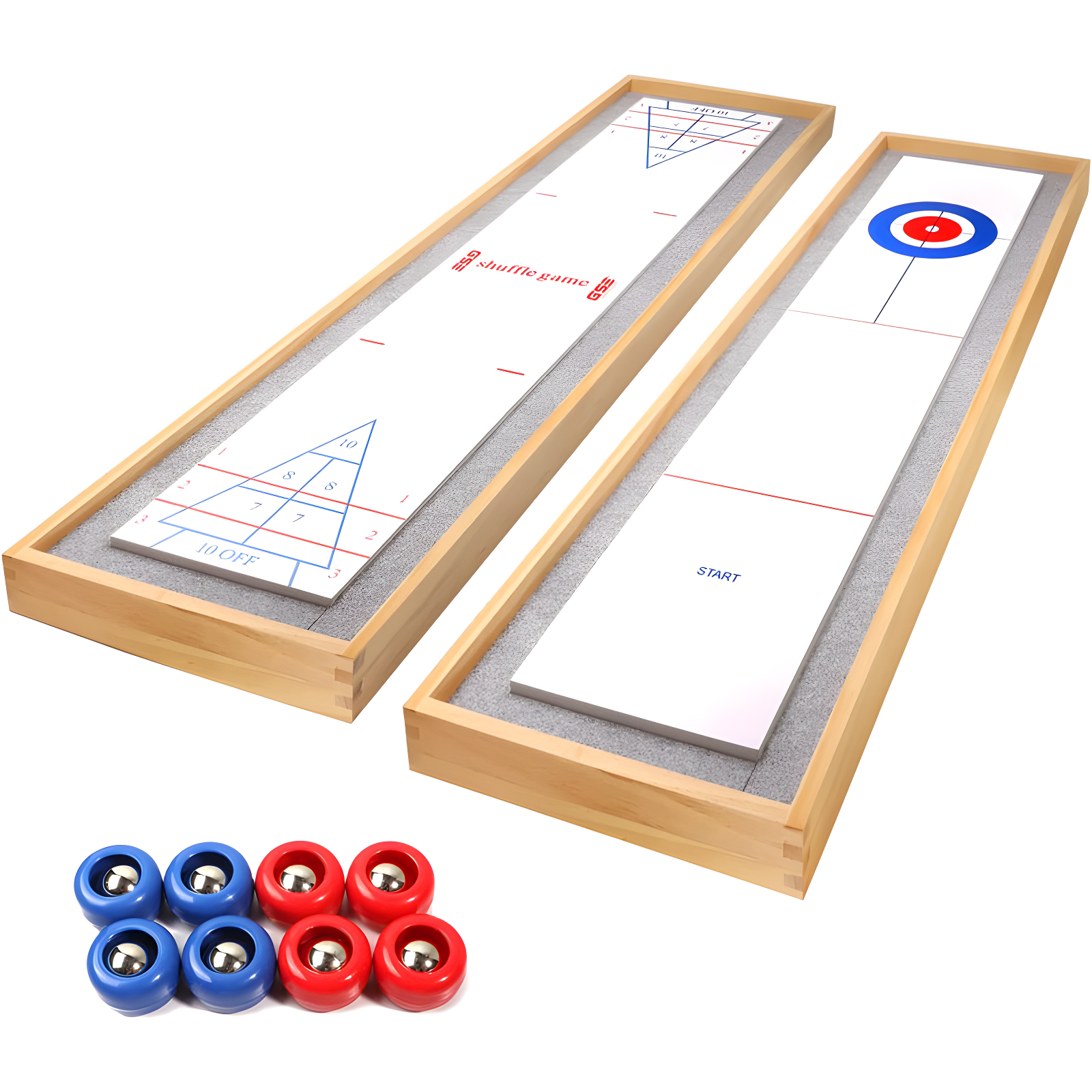 Solid Pinewood 2-in-1 Shuffleboard and Curling Tabletop Game Set