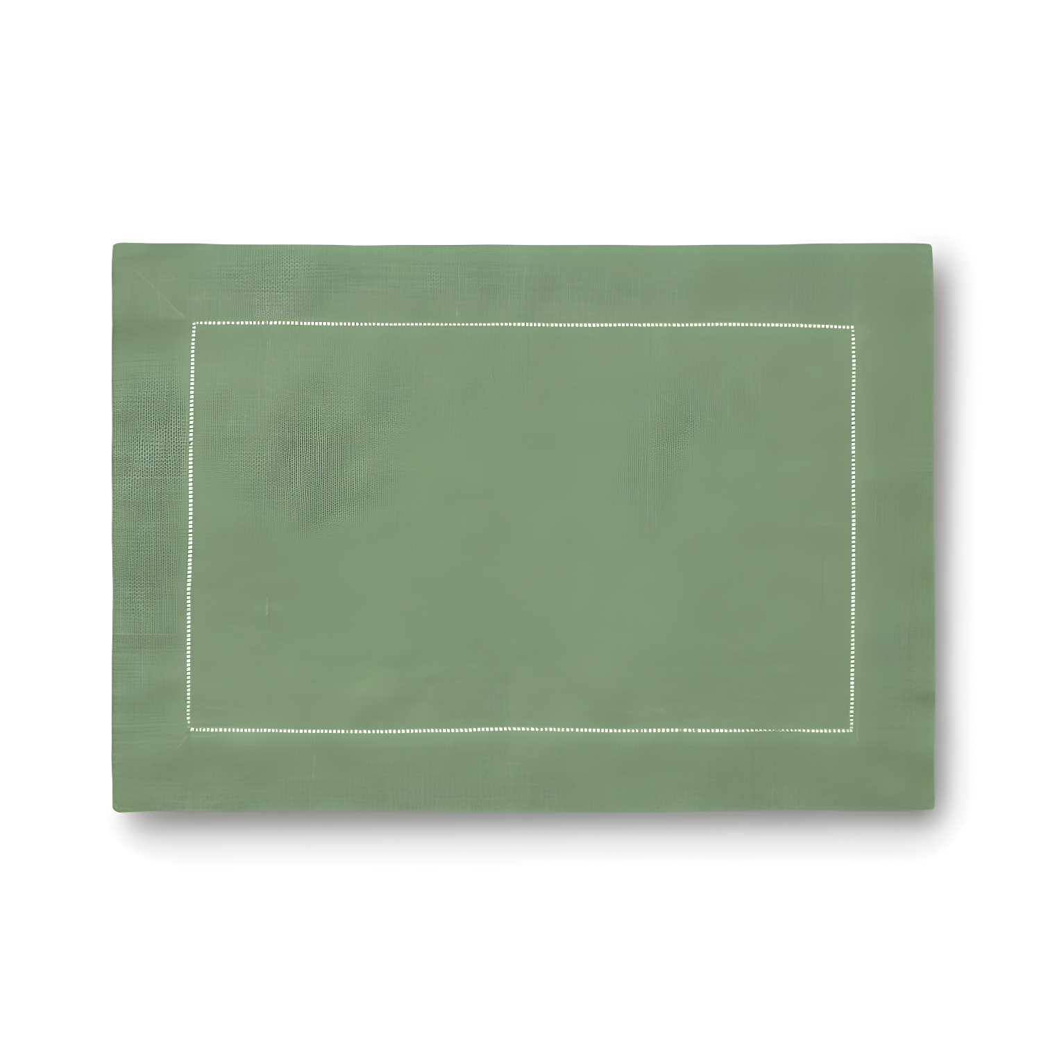 Olive Green Linen Placemat Set with Hemstitch