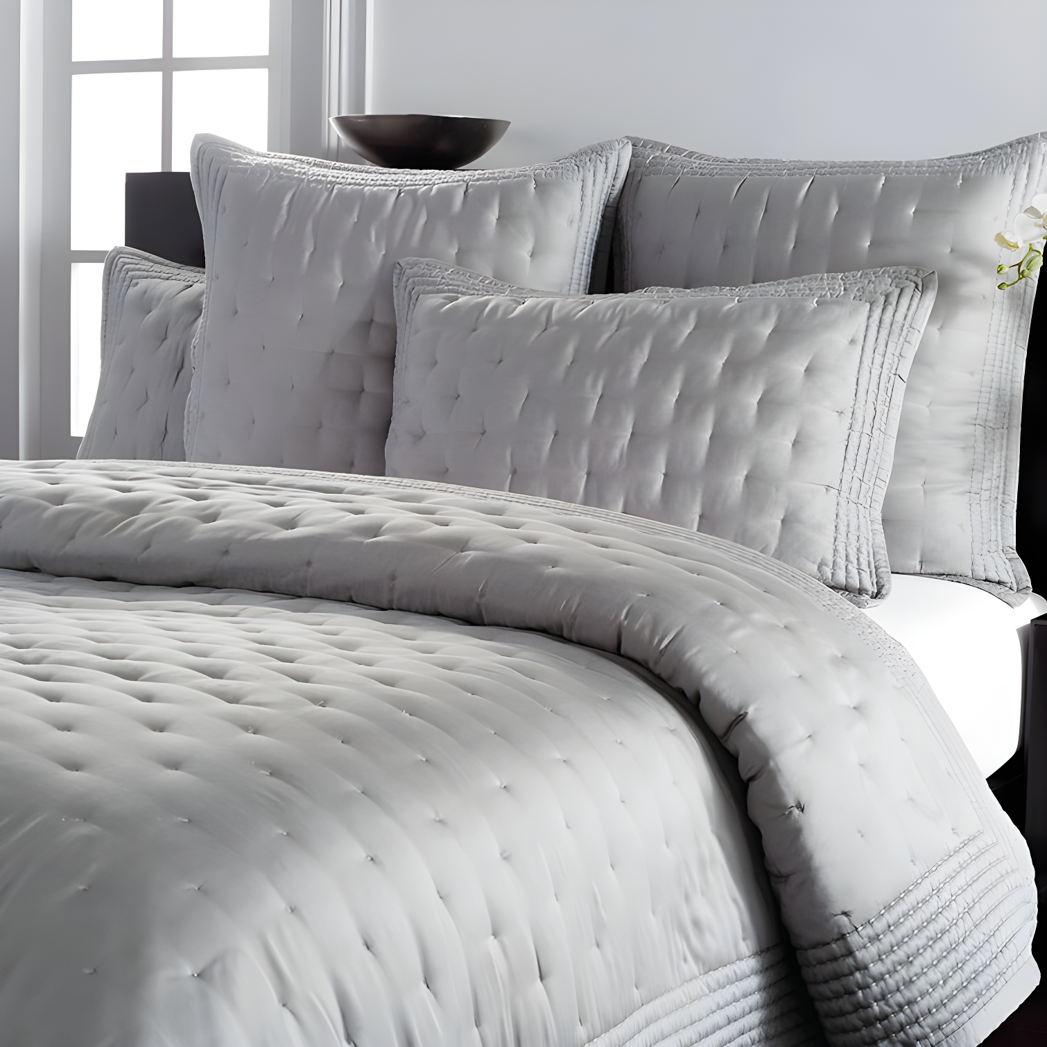 Platinum Gray Full Pure Silk Quilt with Polyfill