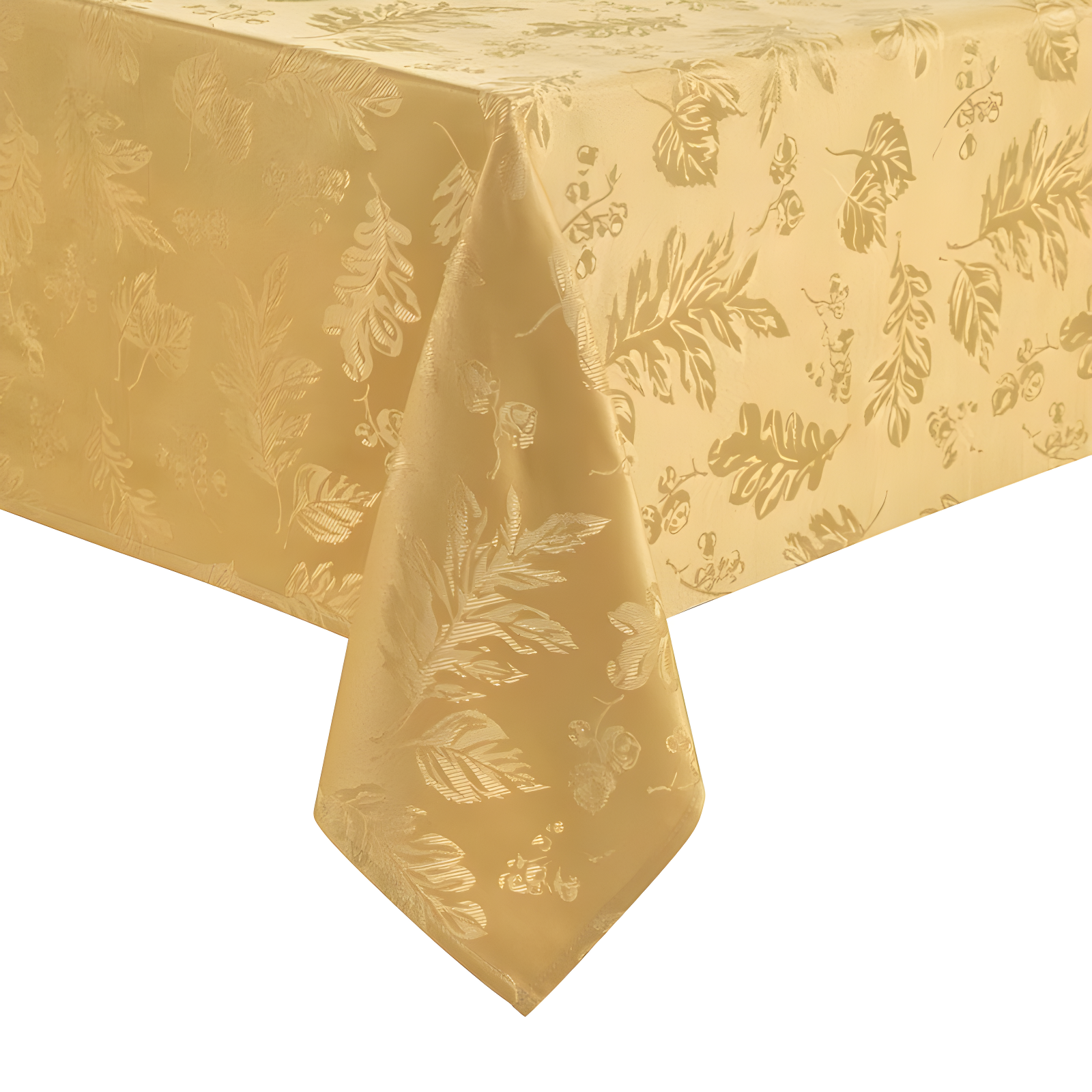 Gold Jacquard Damask Fall Tablecloth with Leaf Pattern