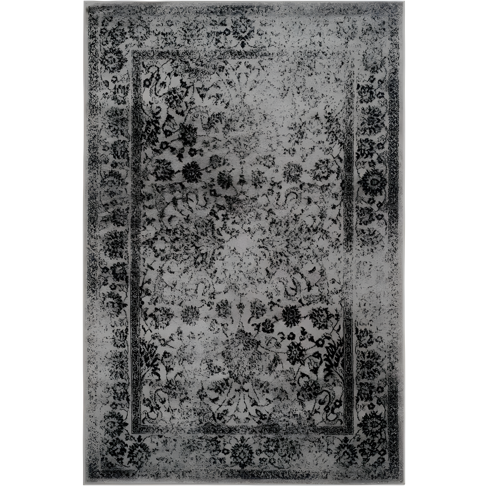 Grey and Black Medallion Hand-knotted Synthetic Runner Rug