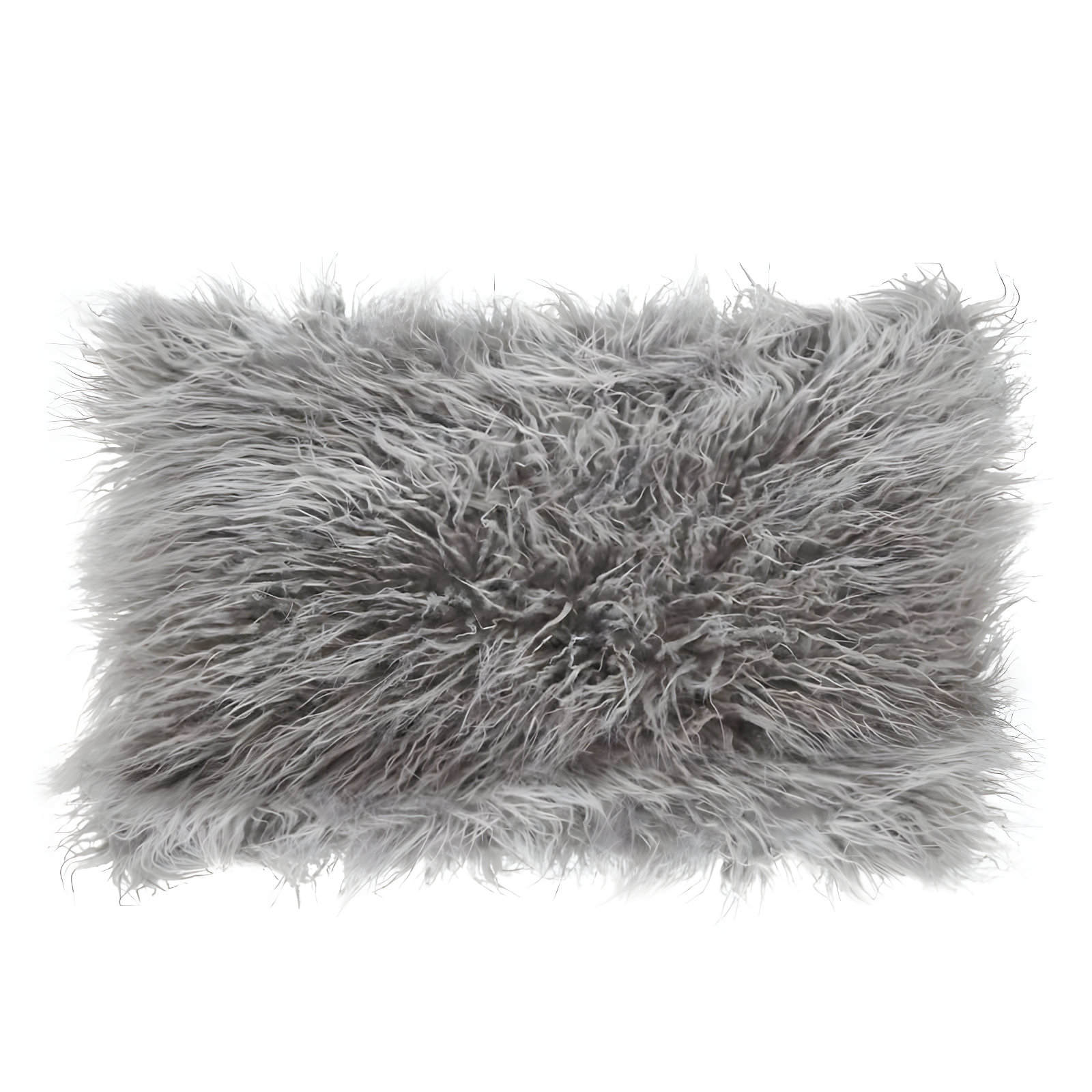 Small Gray Faux Mongolian Fur Lumbar Pillow