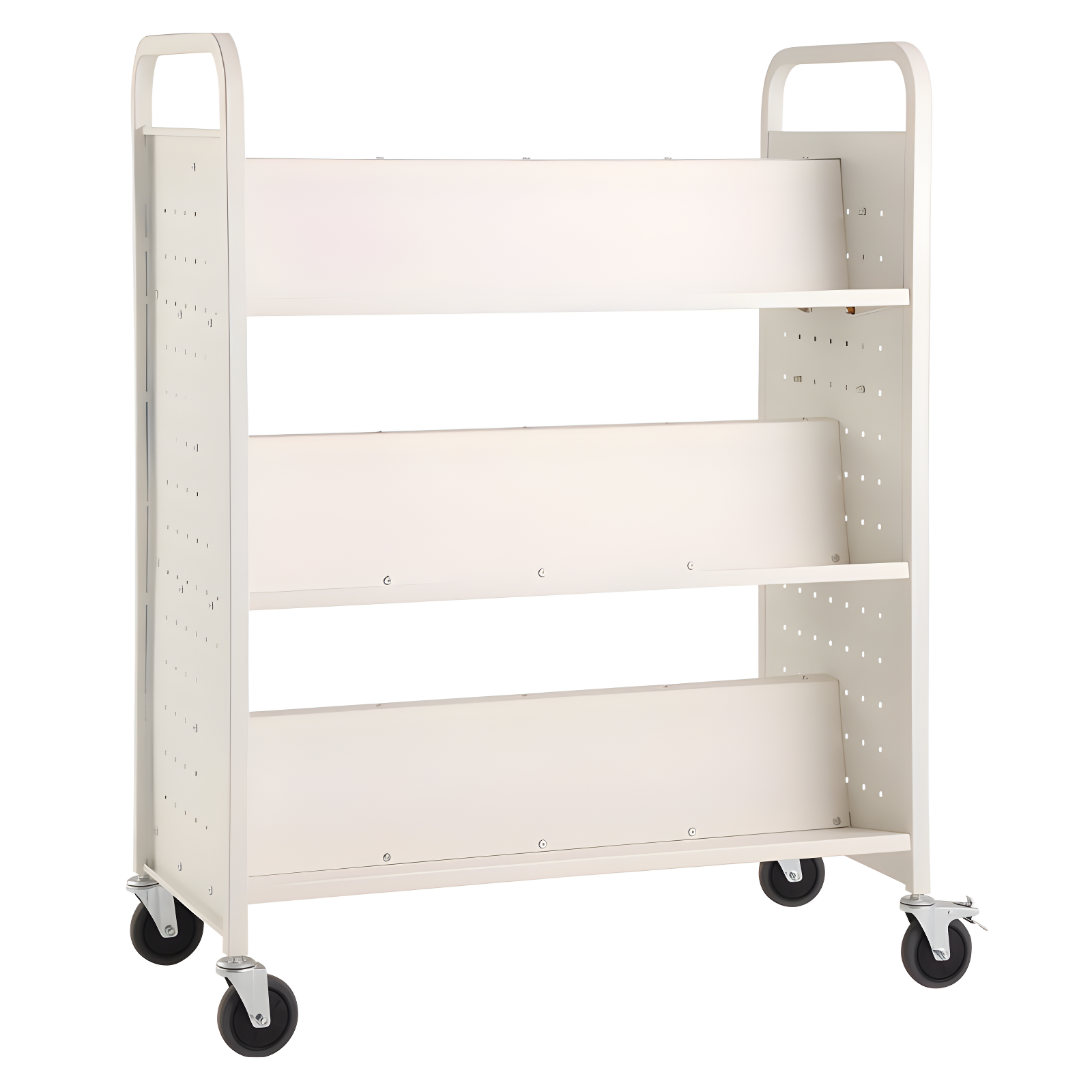 White Double-Sided Rolling Book Cart with Lockable Wheels
