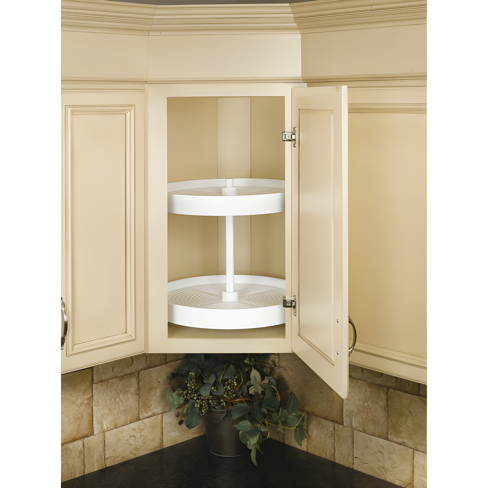 White Polymer Full Circle 2-Shelf Lazy Susan for Corner Cabinets