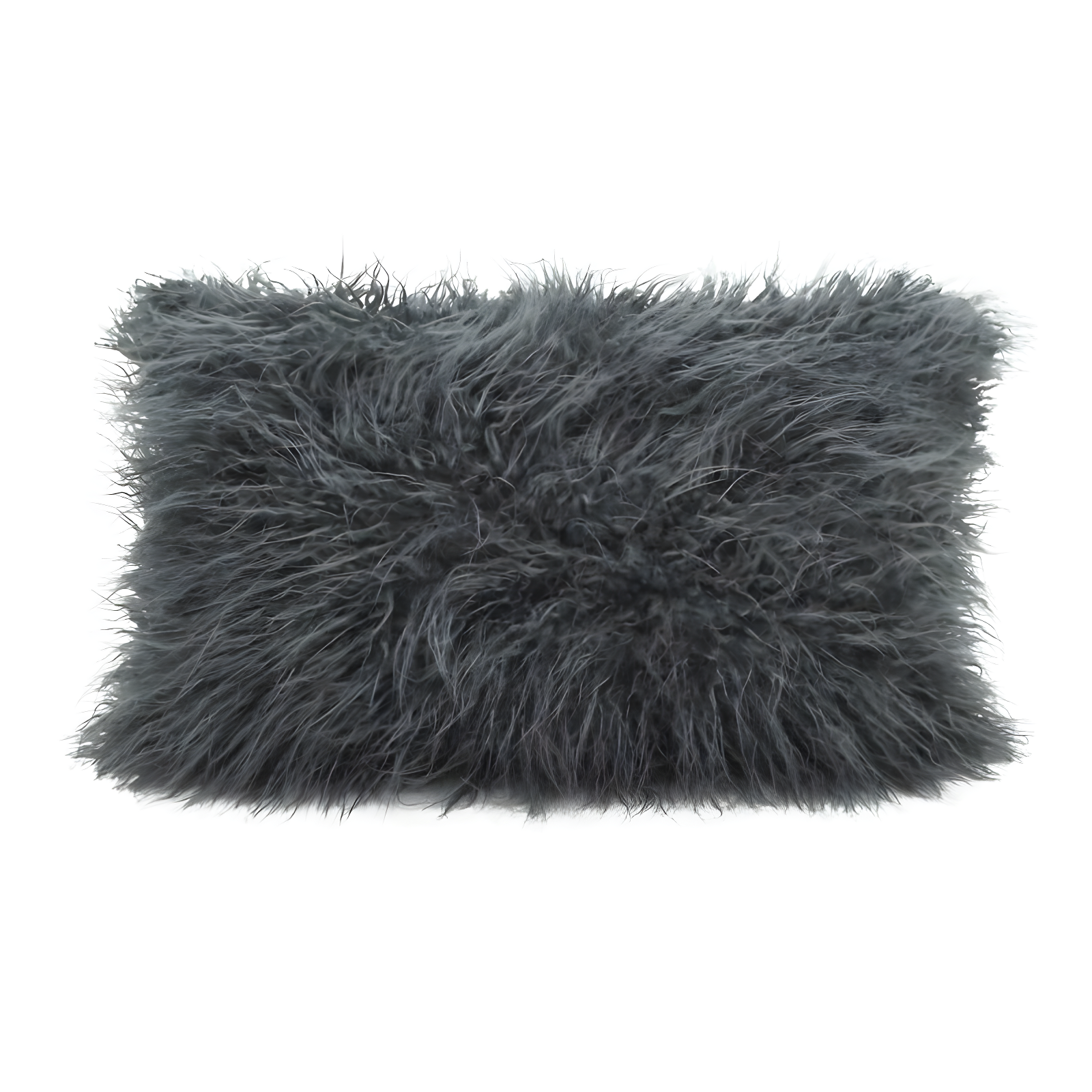 Slate Rectangular Faux Mongolian Fur Throw Pillow