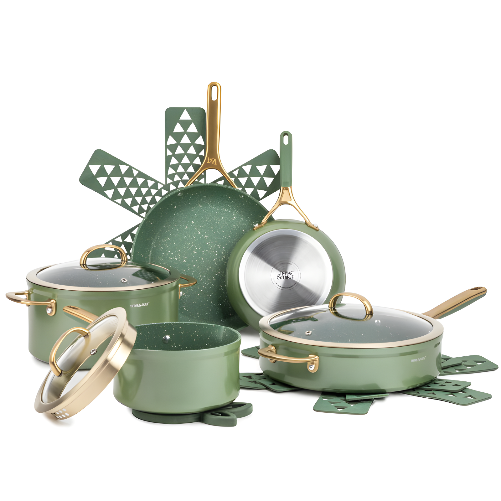 Olive Green 12-Piece Non-Stick Aluminum Cookware Set