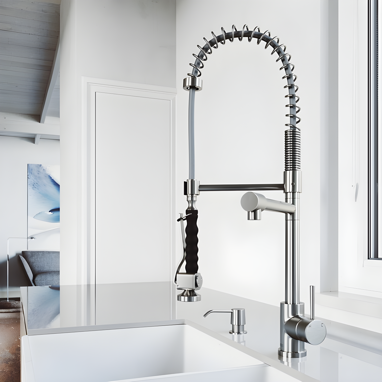 Zurich 27" Stainless Steel Pull-Down Kitchen Faucet with Soap Dispenser