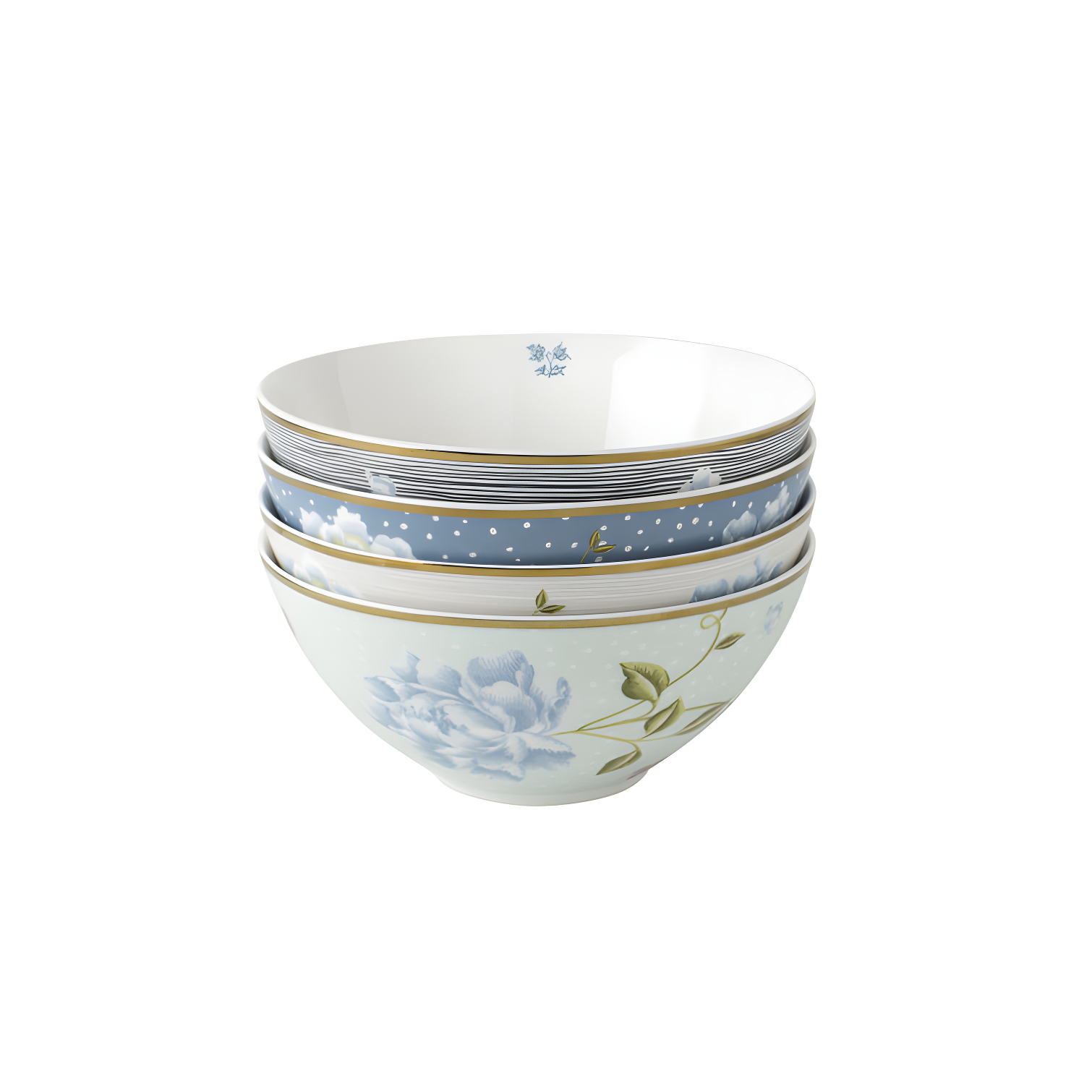 Heritage Blue and White Ceramic Cereal Bowls Set of 4