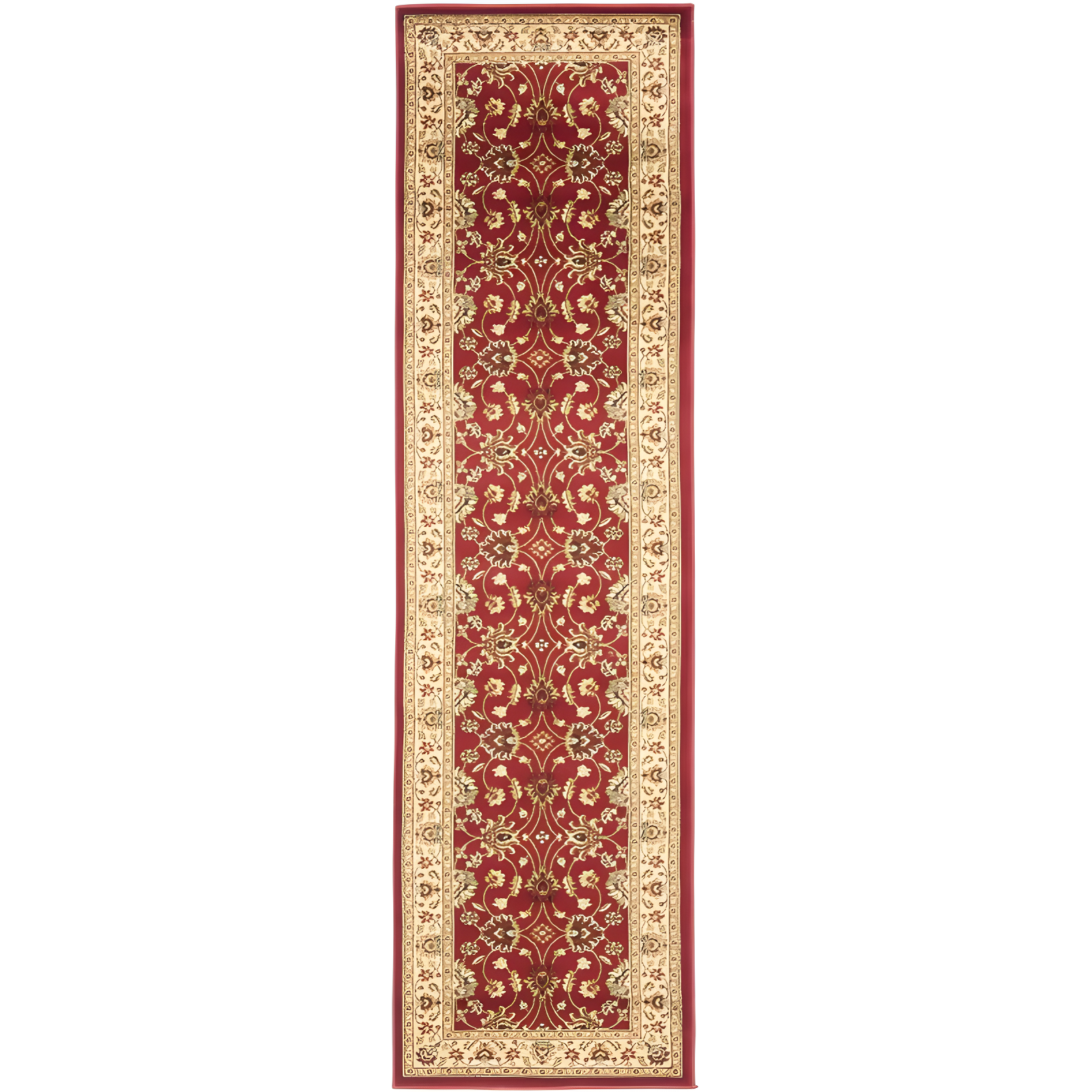 Red and Ivory Traditional Synthetic Runner Rug, 2'3" x 8'