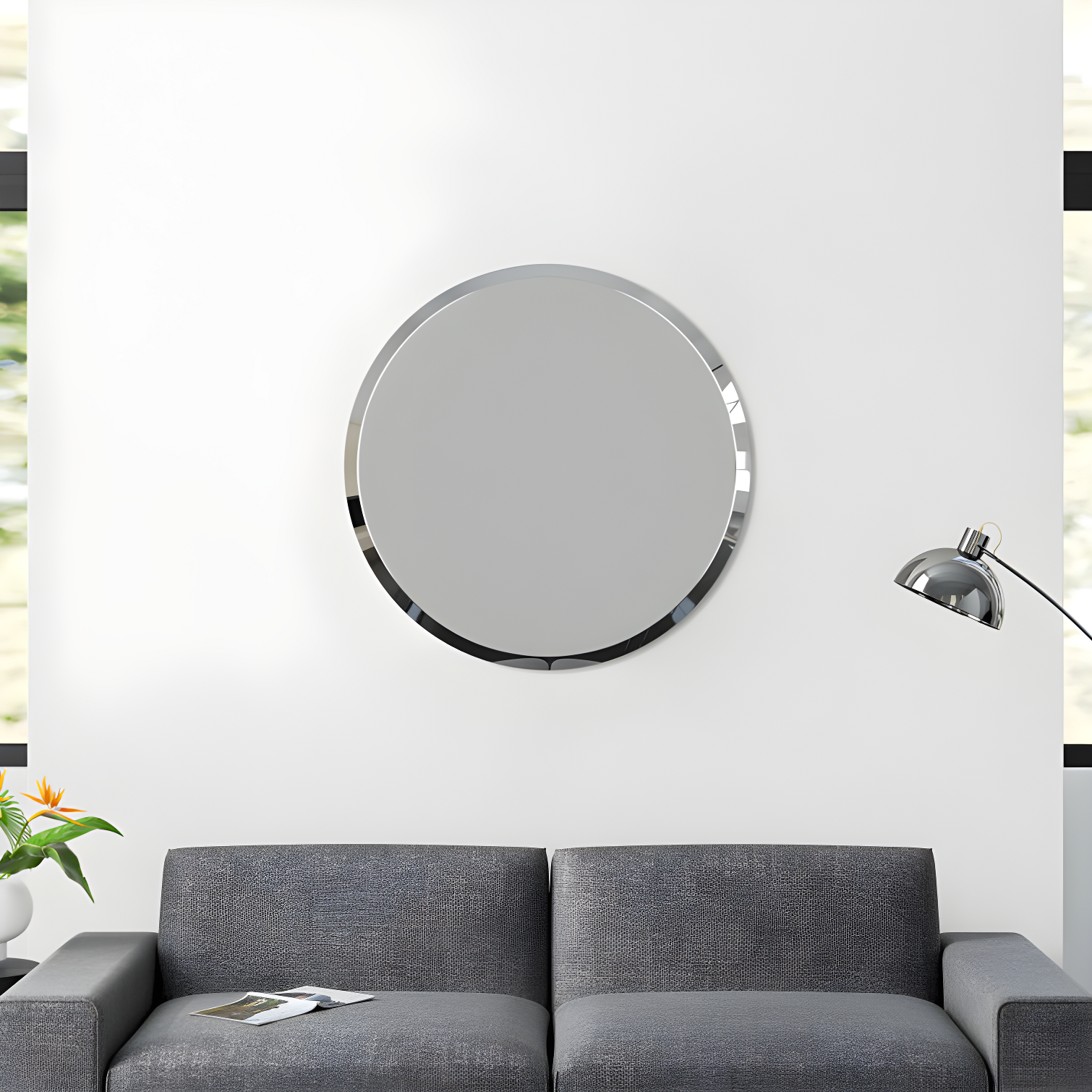 Luna 42" Round Frameless Beveled Wall Mirror