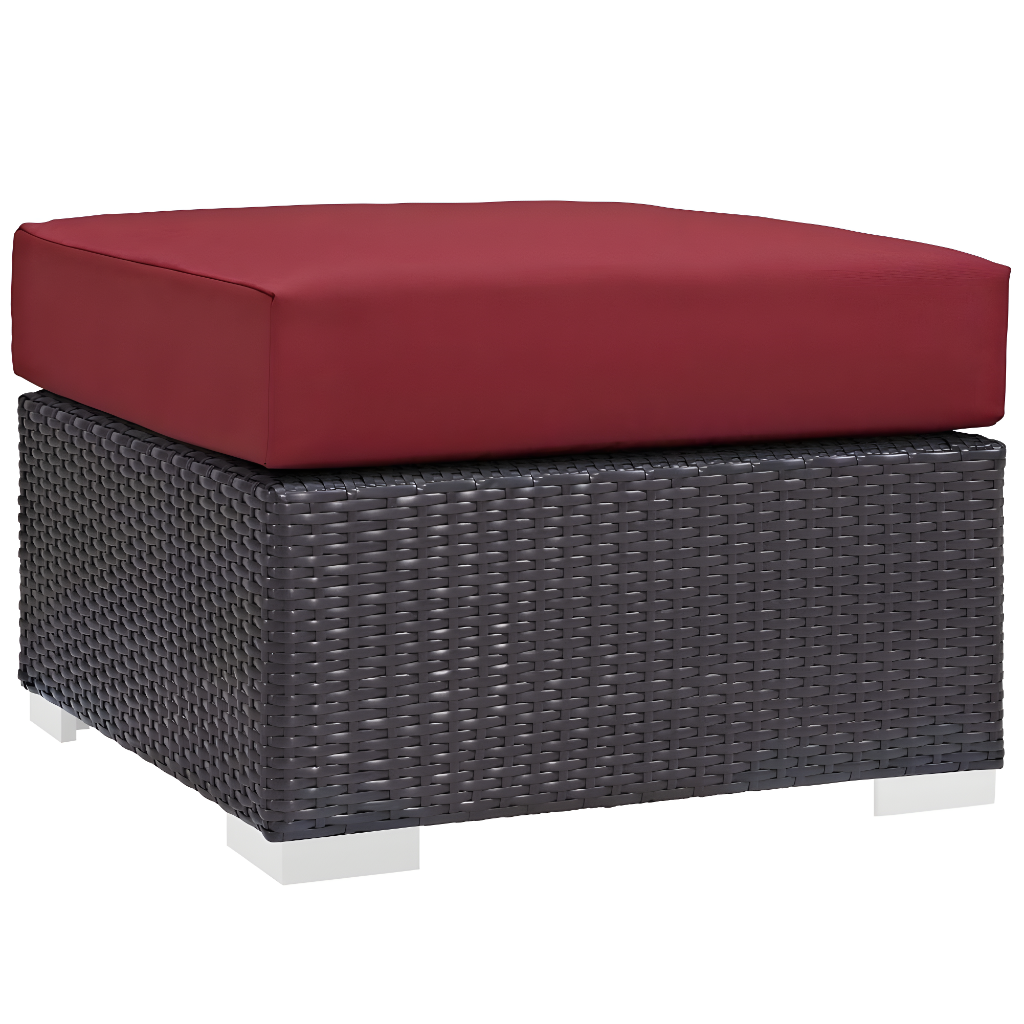 Espresso and Red Square Rattan Patio Ottoman