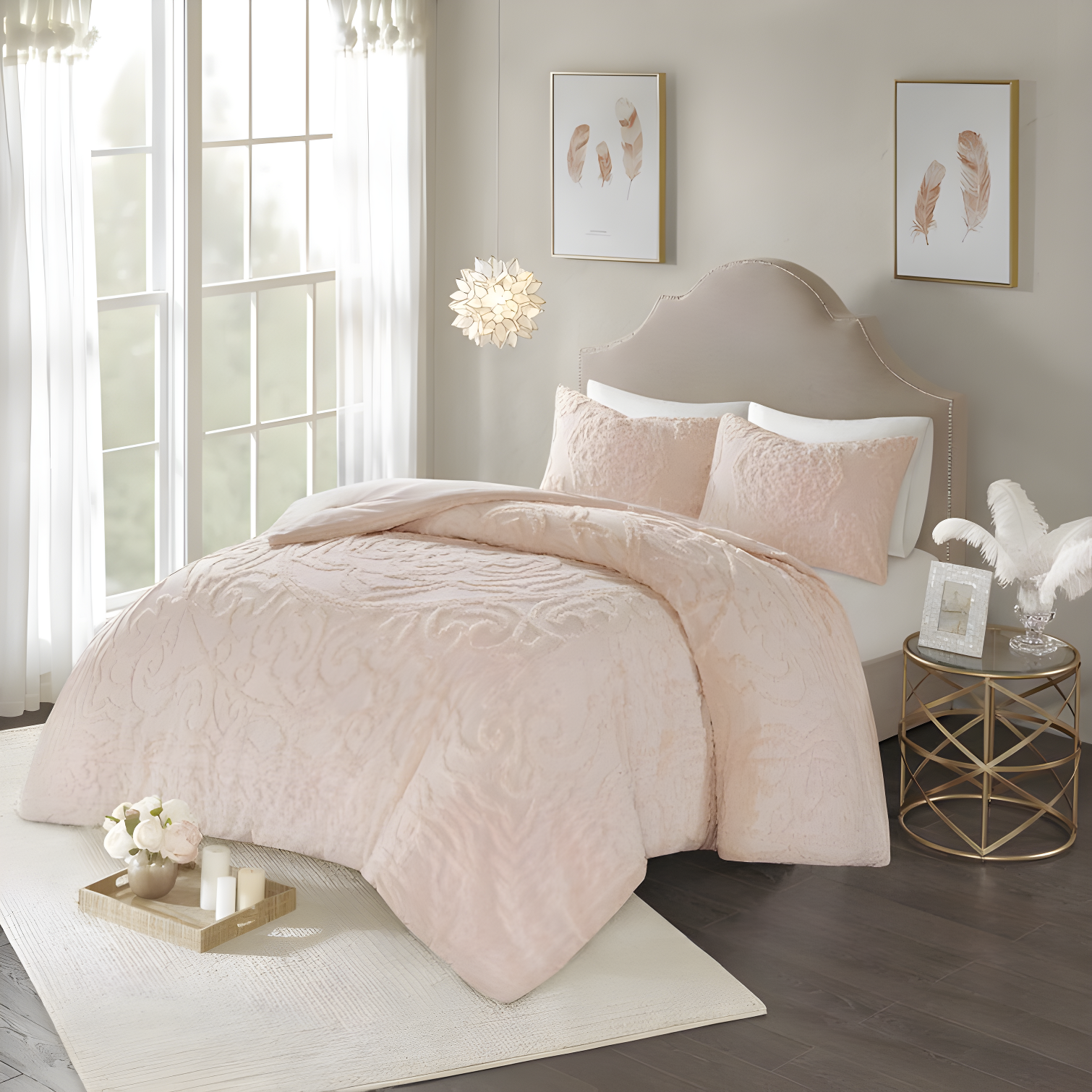 Blush King Cotton Reversible Comforter Set with Shams