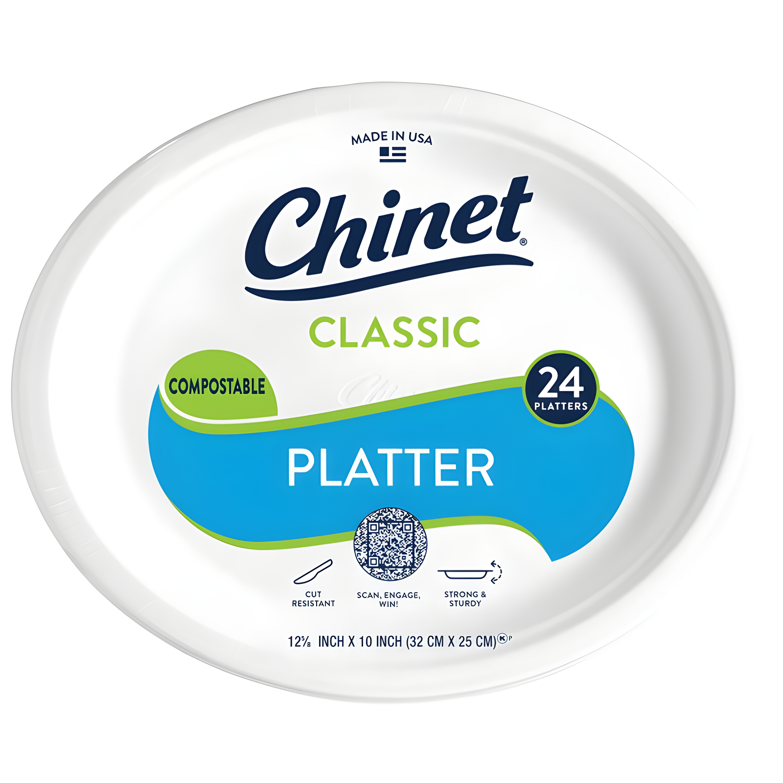 Chinet Classic White Compostable Oval Platters - 24 Count