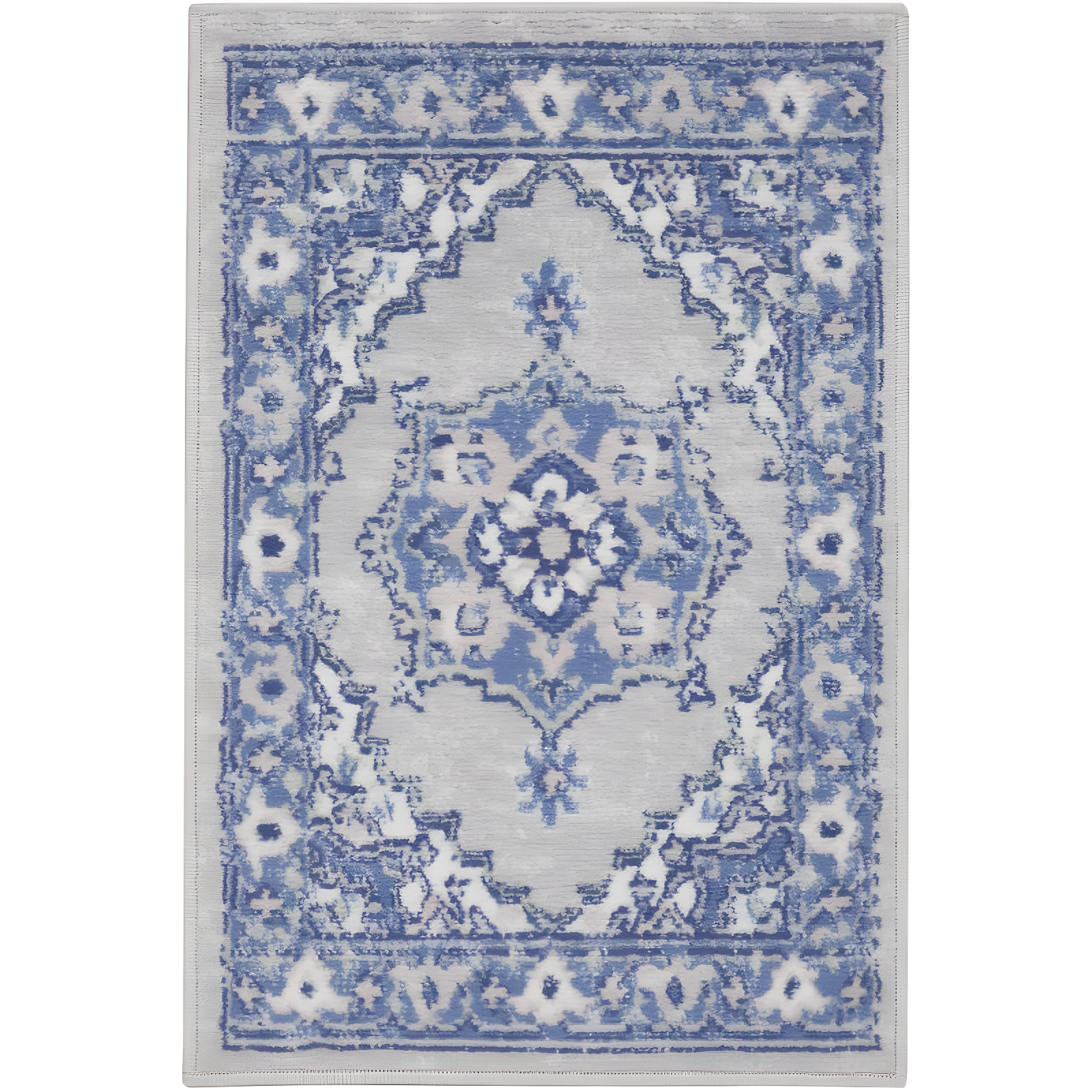 Bohemian Grey Blue Floral Low-Profile Area Rug 24" x 3.5"