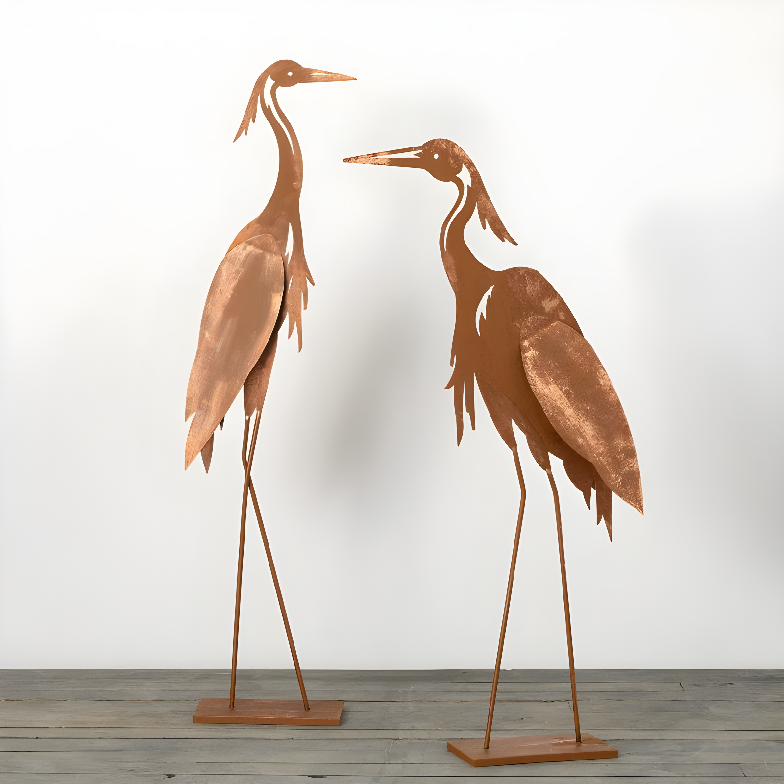 Copper Garden Crane Figurines Set of 2, 42.25" & 46.25" Tall