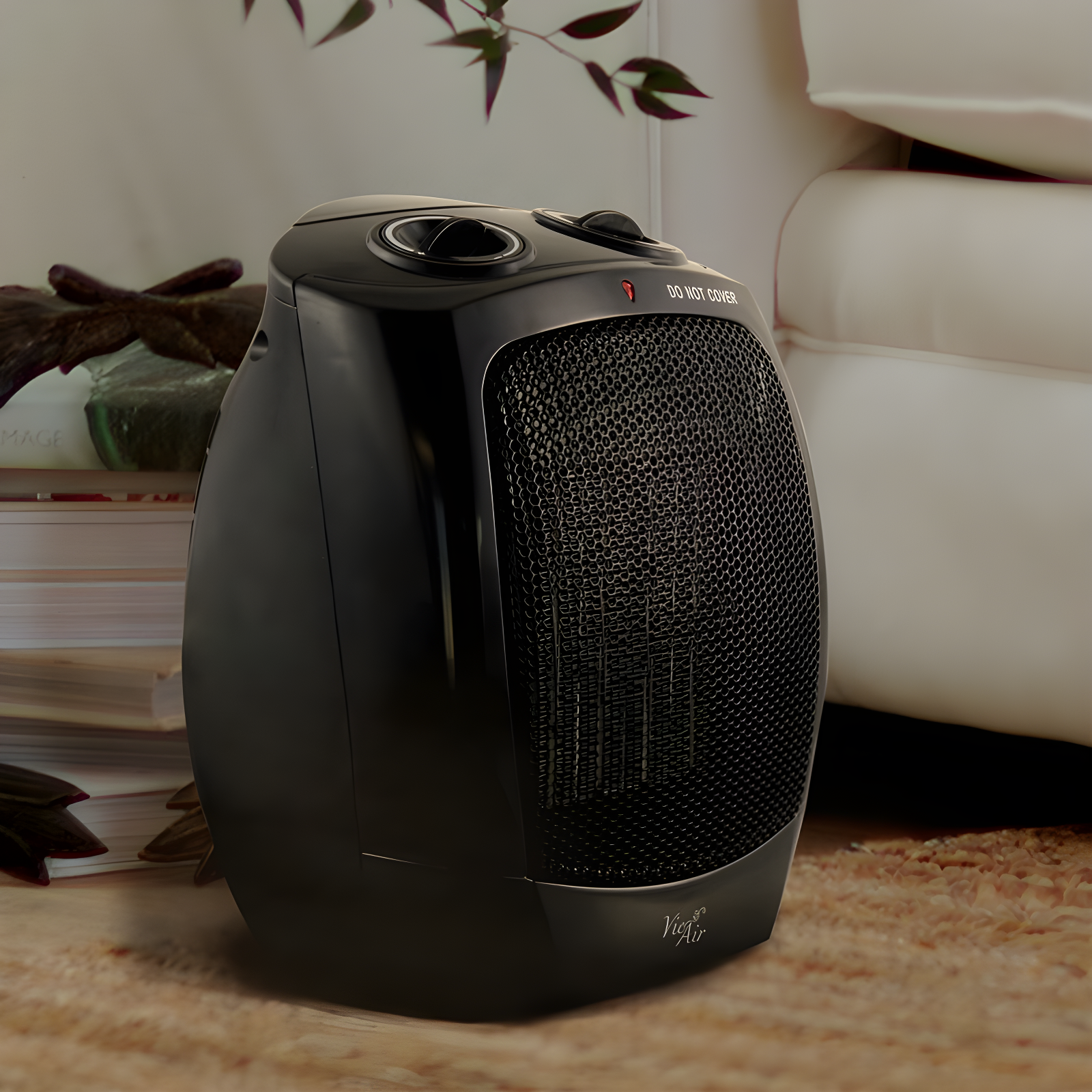 Black Compact Ceramic Electric Heater with Adjustable Thermostat