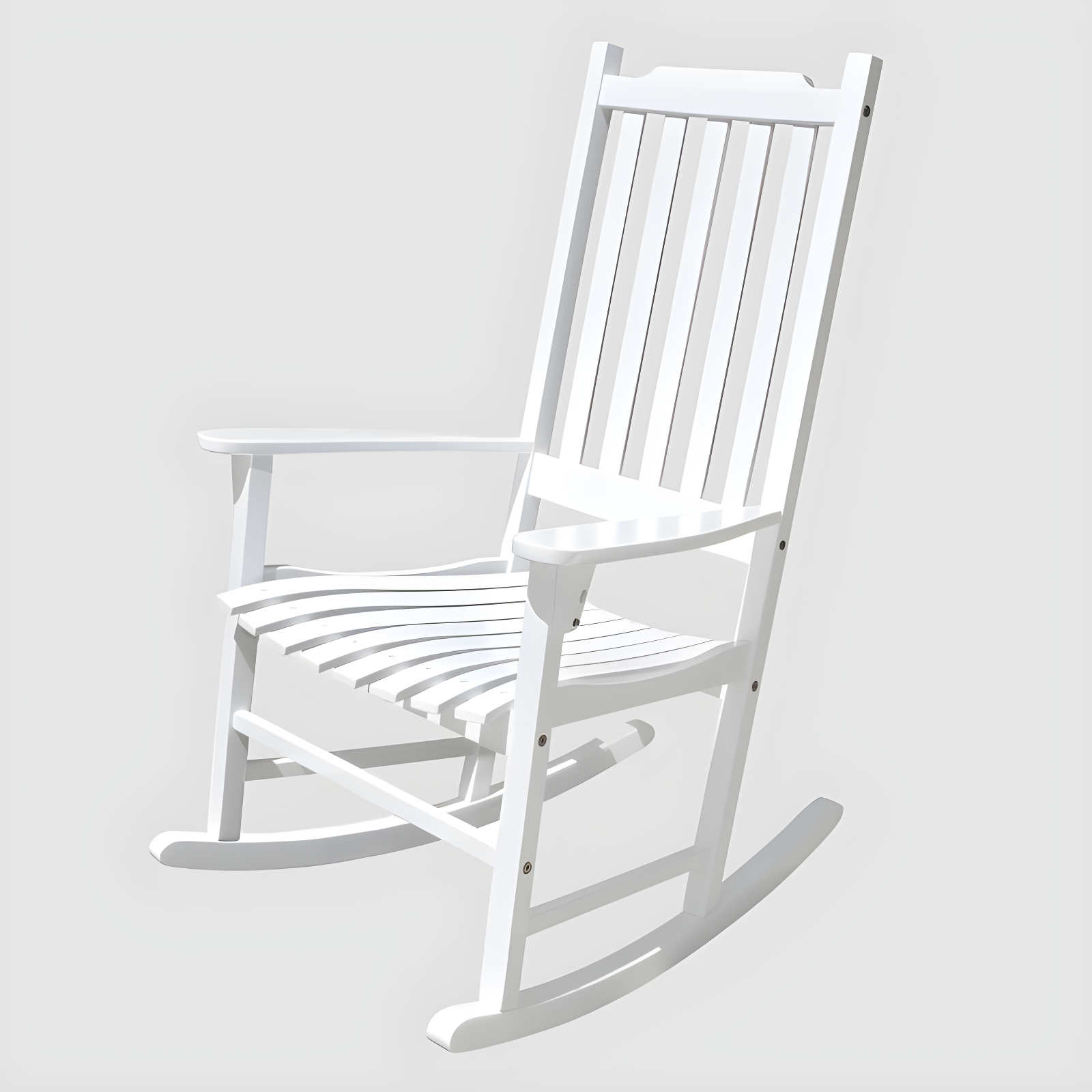 White Acacia Wood Outdoor Rocking Chair with Slatted Back