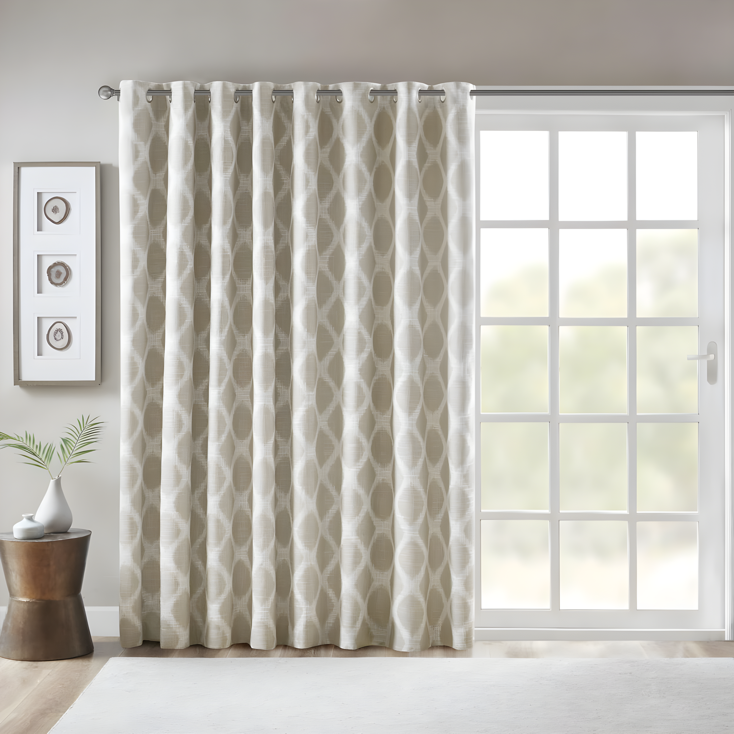 Taupe Ikat Print Blackout Grommet Patio Curtain Panel