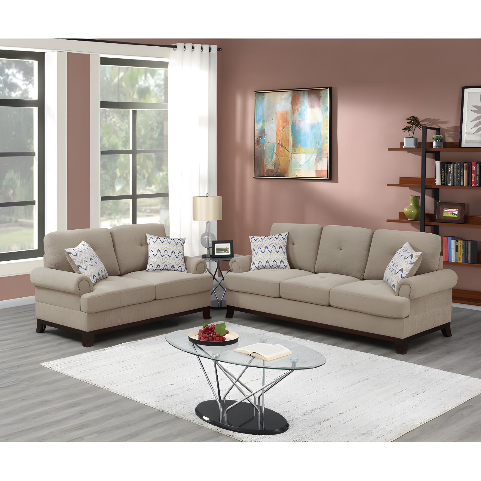 Camel Chenille 2-Piece Sofa and Loveseat Set