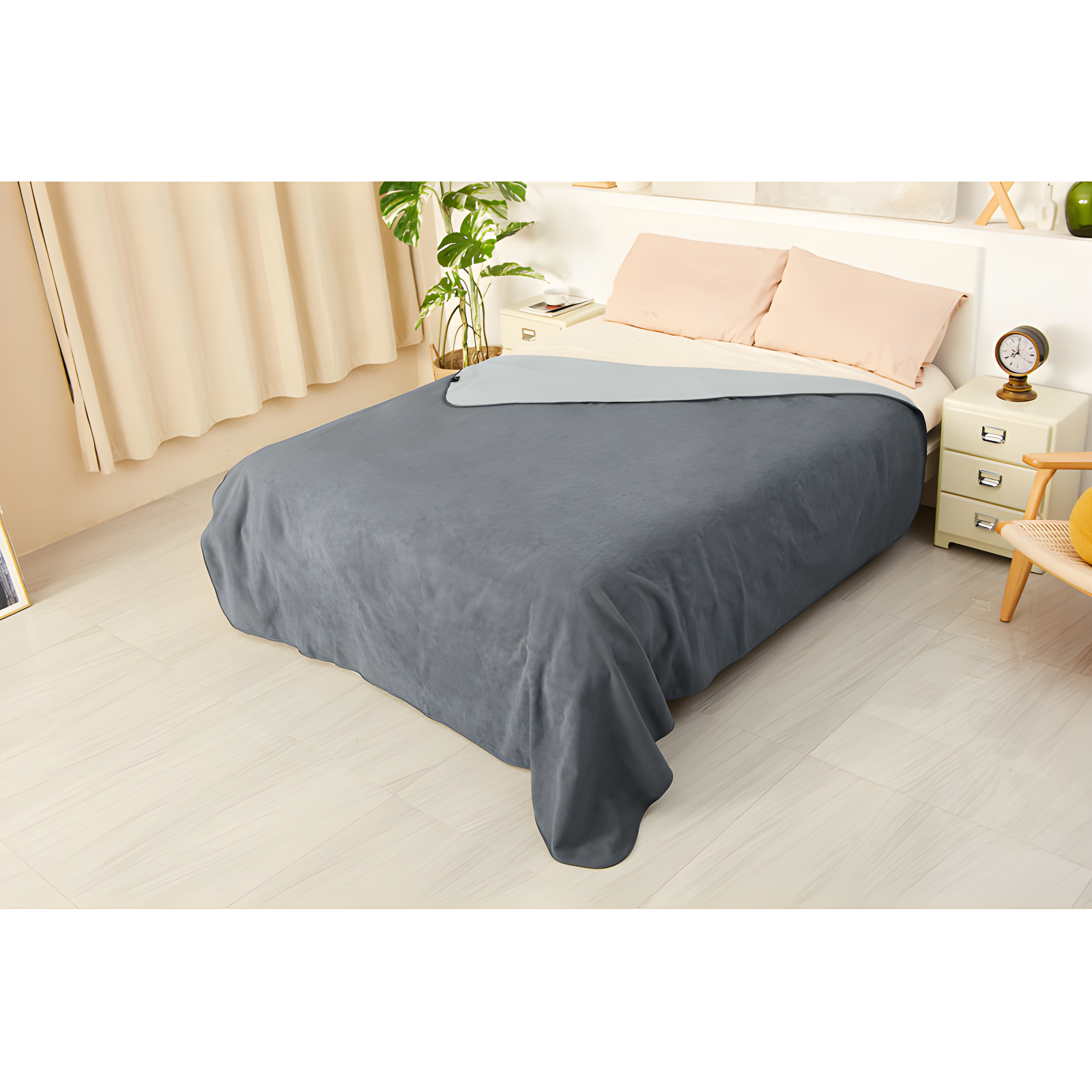 King Size Light Gray Reversible Fleece Sherpa Throw Blanket