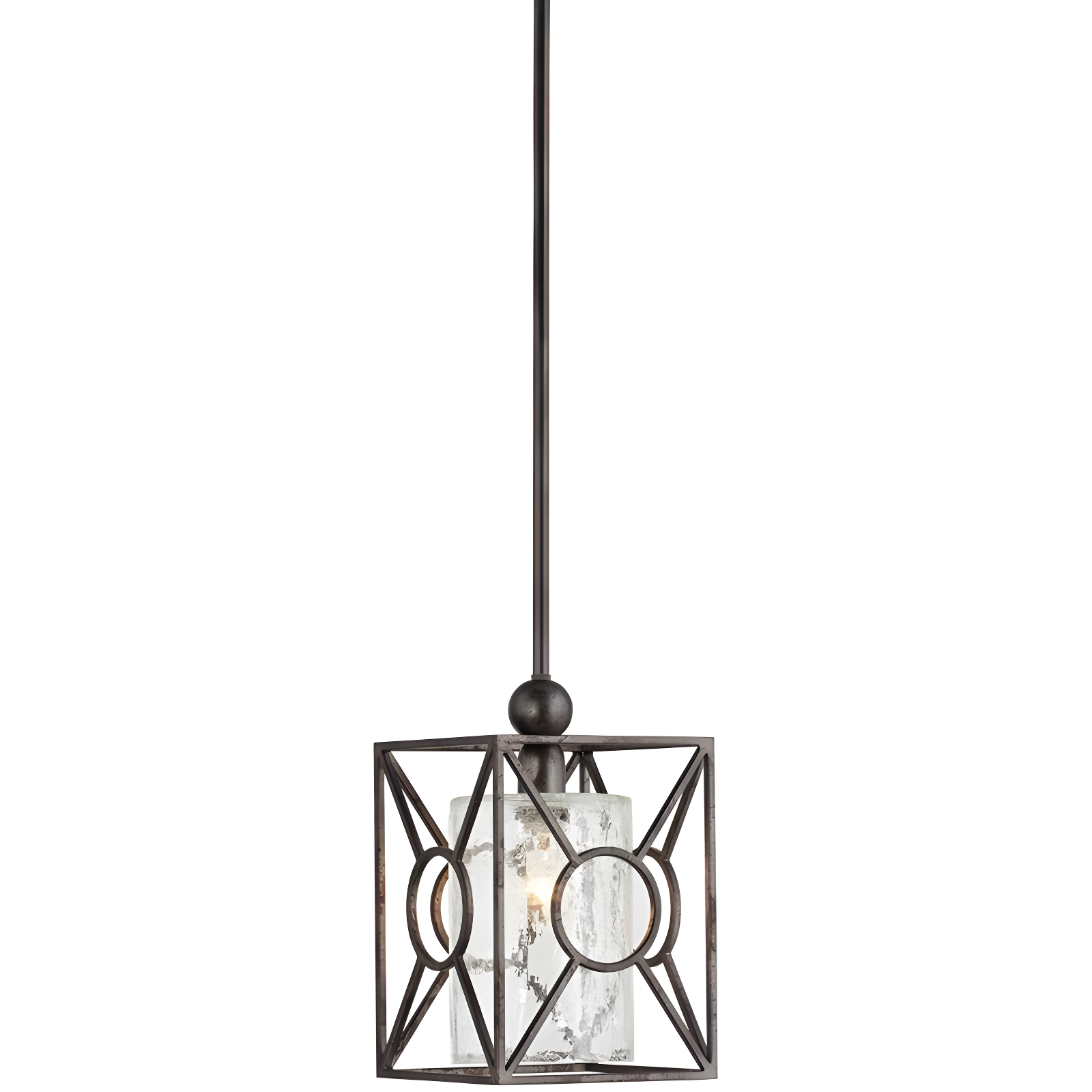 Arbela Rust Black Mini Pendant with Crackled Glass Shade