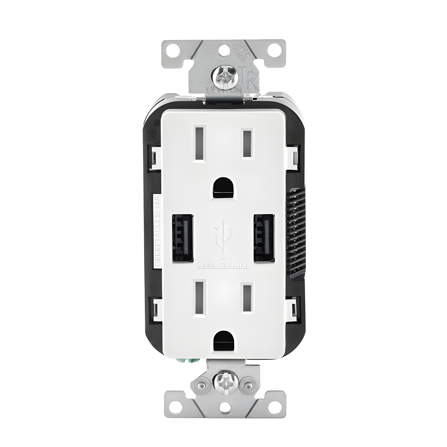 White Tamper Resistant Duplex Outlet with USB Ports