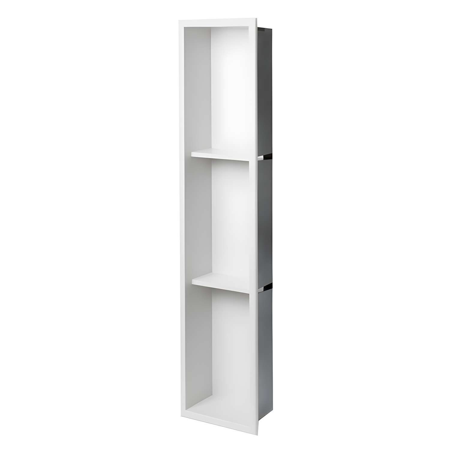 White Matte Stainless Steel Vertical Triple Shelf Niche