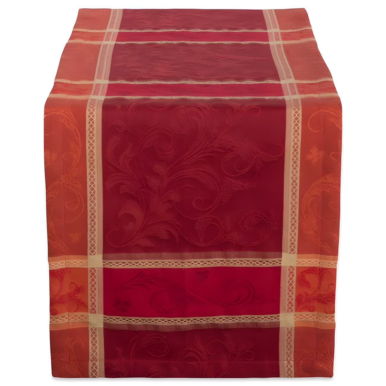 Harvest Wheat Jacquard Cotton Table Runner, 14x108, Red and Orange